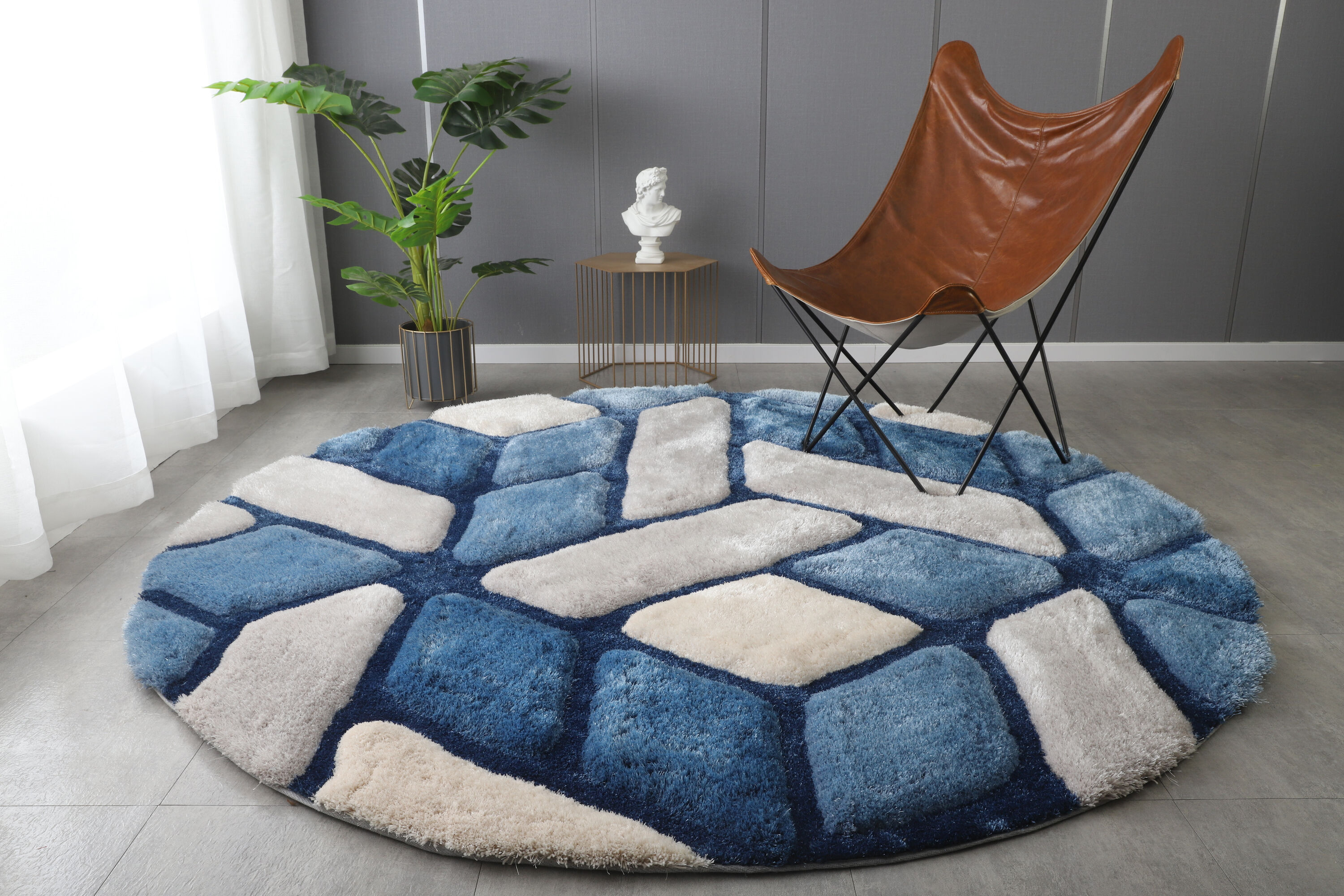 MDA Rugs MS4277 Mateos 7 x 7 (ft) Polyester Blue and Gray Round Indoor Abstract Area rug