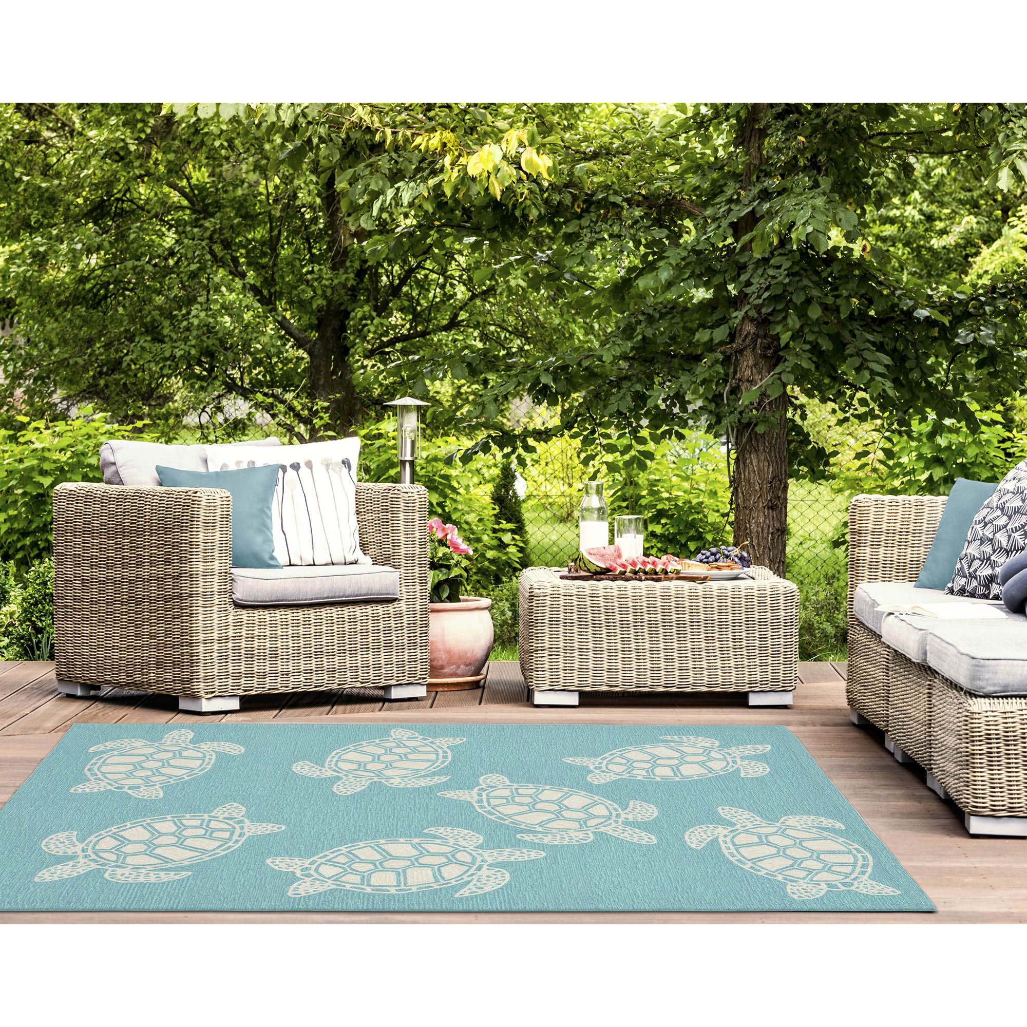 Liora Manne CAP71163404 Capri 8 x 10 (ft) Tufted Polyester Aqua Rectangular Indoor/Outdoor Coastal Area rug