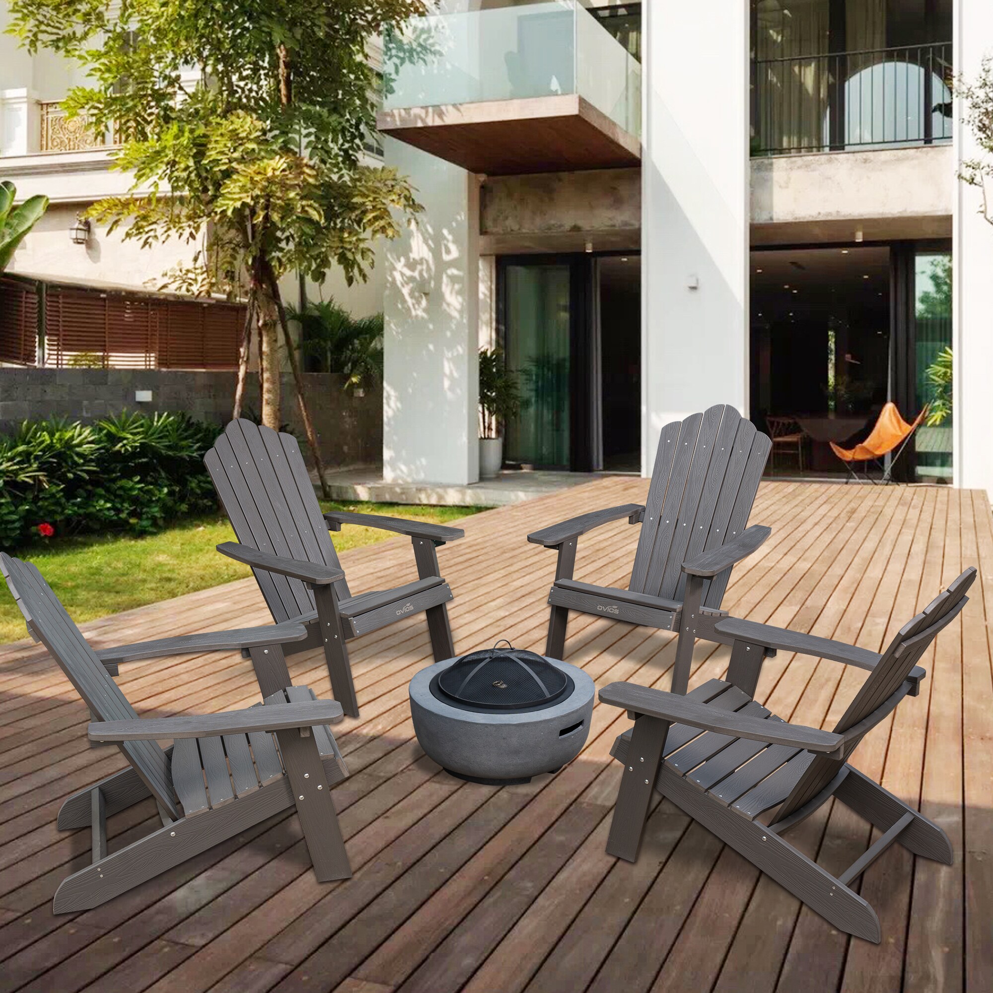 Ovios CFC-704 Set of 4 Coffee Stationary Adirondack Chair with Slat Seat