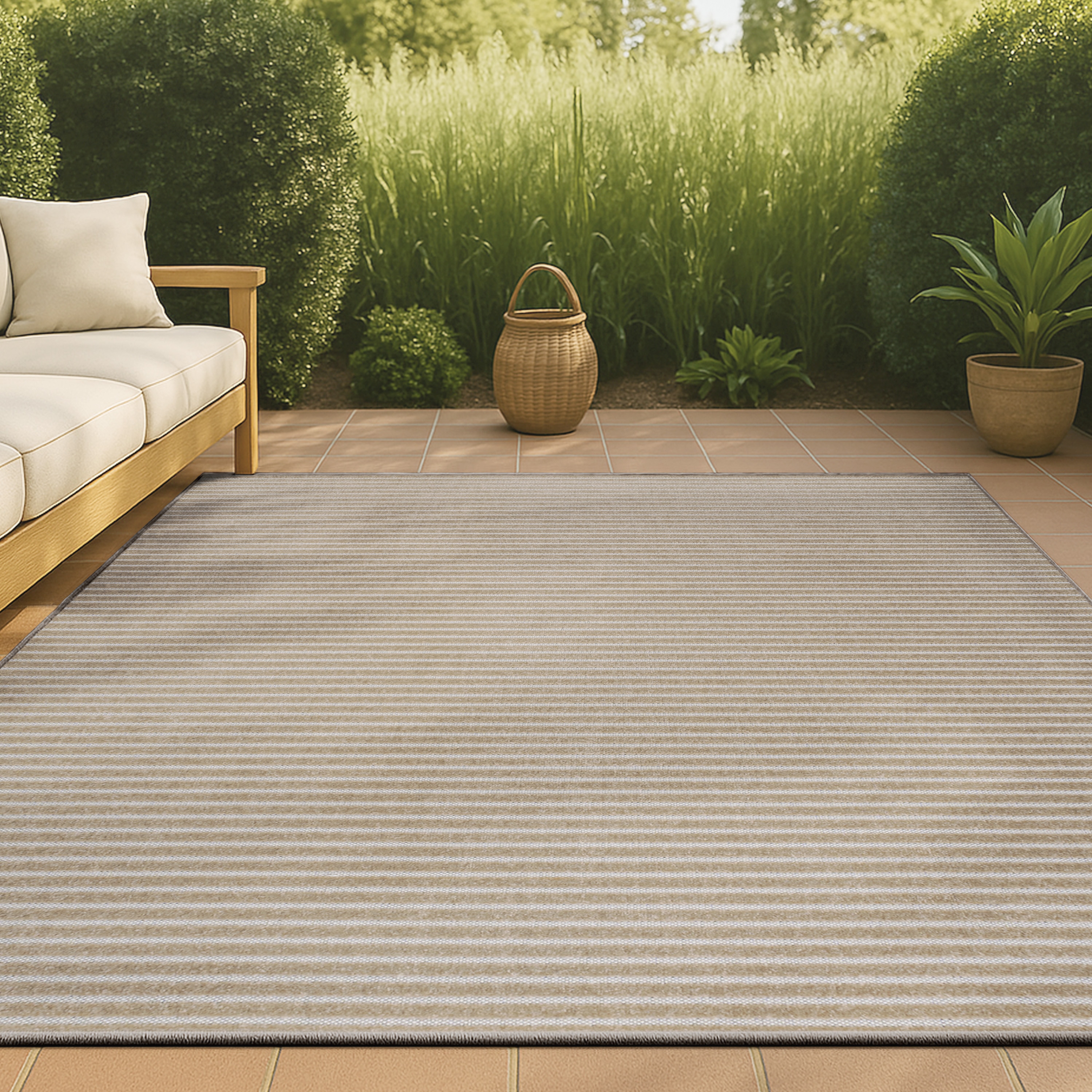 JONATHAN  Y SCN102C-5 Scandinavian Aarhus High-Low Minimalist Scandi Striped 5 x 8 (ft) Loomed Polypropylene Beige/Cream Rectangular Indoor/Outdoor Stripe Farmhouse/Cottage Area rug