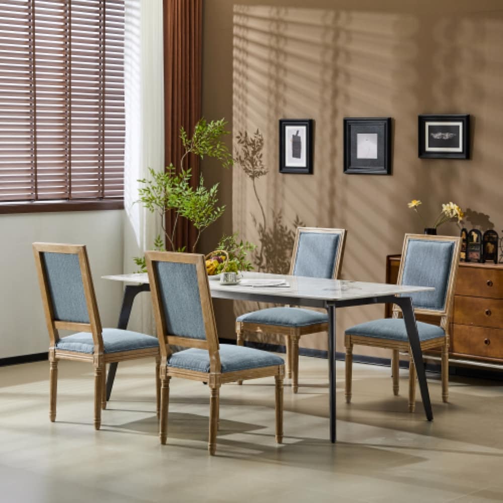 Christopher Knight Home 331071 Taylor French Country Dining Chairs with Cane Backrest and Upholstered Seat (Set of 4)-Denim Blue