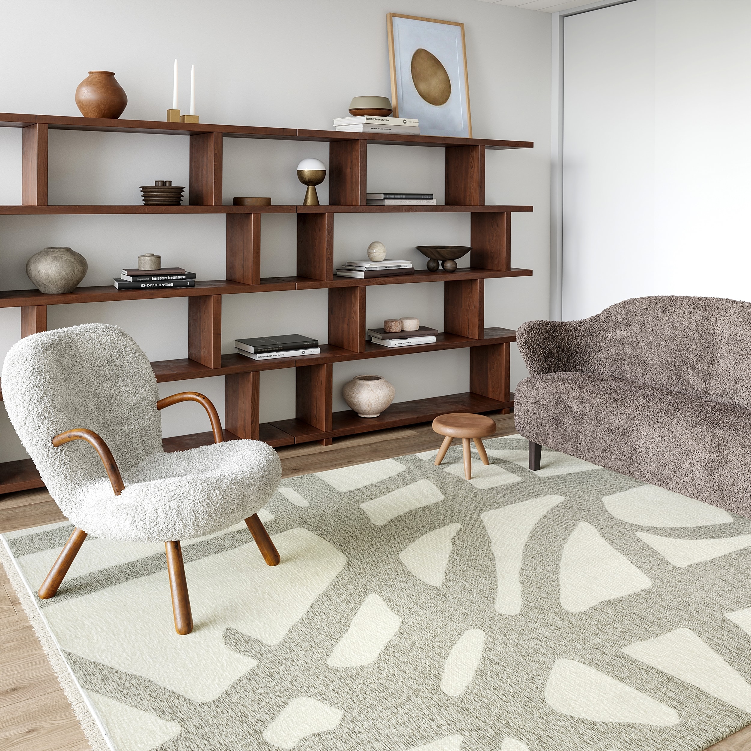 nuLOOM 200ATGW01A-406 Cream Claude Abstract Fringed Reversible Machine Washable 4ft. x 6ft. Cream Area Rug