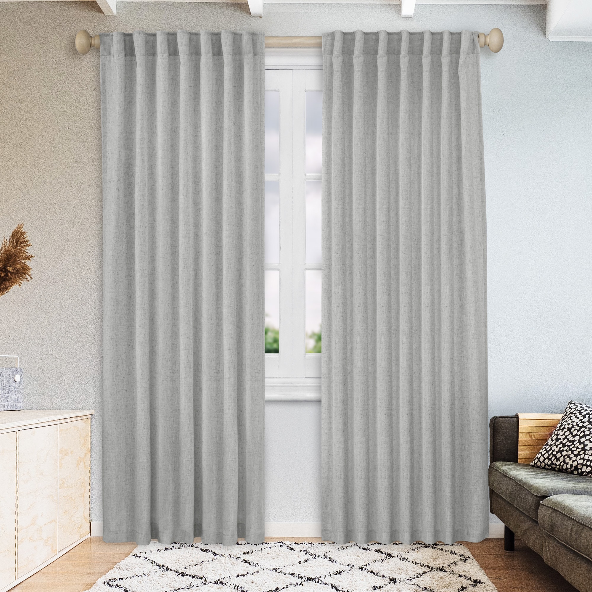 Awesome Home - 52-in W x 96-in L Gray Linen Blend Light Filtering Back Tab/Rod Pocket Panel Pair