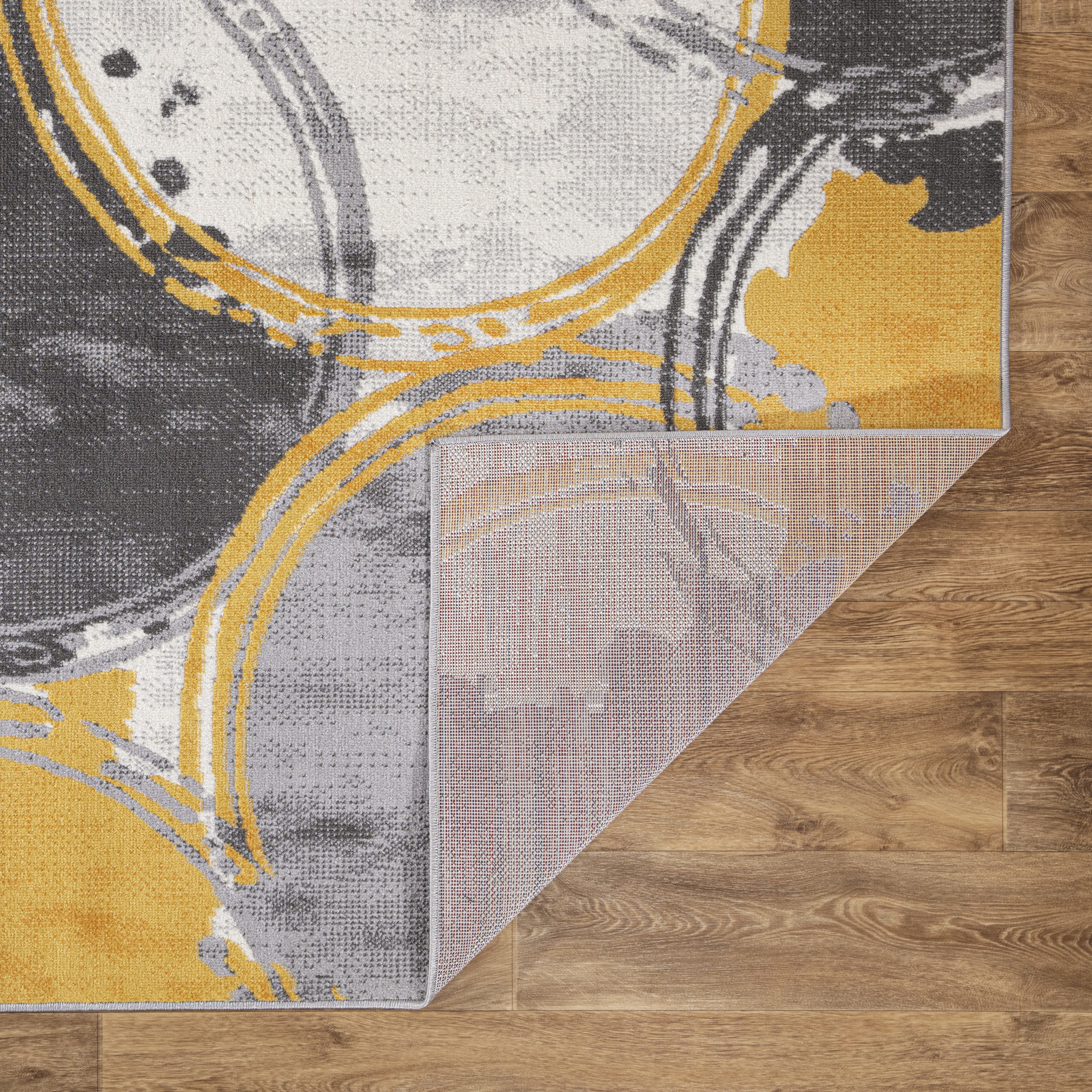 Yellow and Gray Geometric Circles 5' x 7' Synthetic Area Rug
