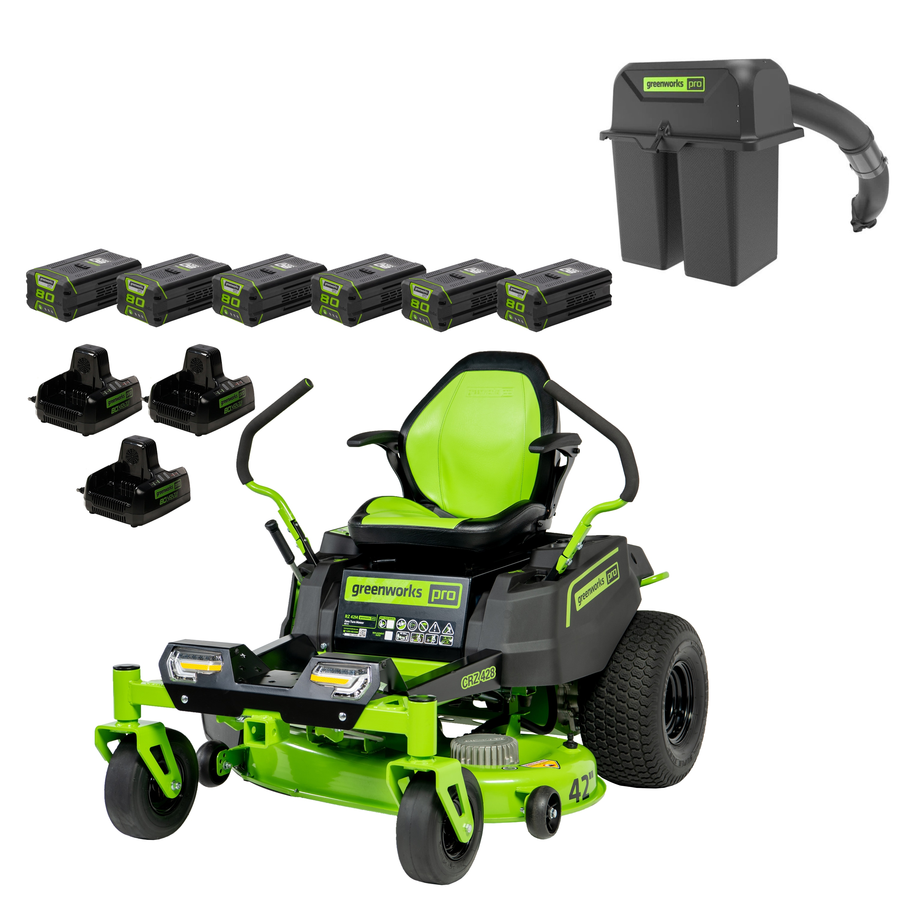 Greenworks Pro Crossover Zero Turn 42-in Lithium Ion Electric Riding Lawn Mower and Bagger Combo Kit