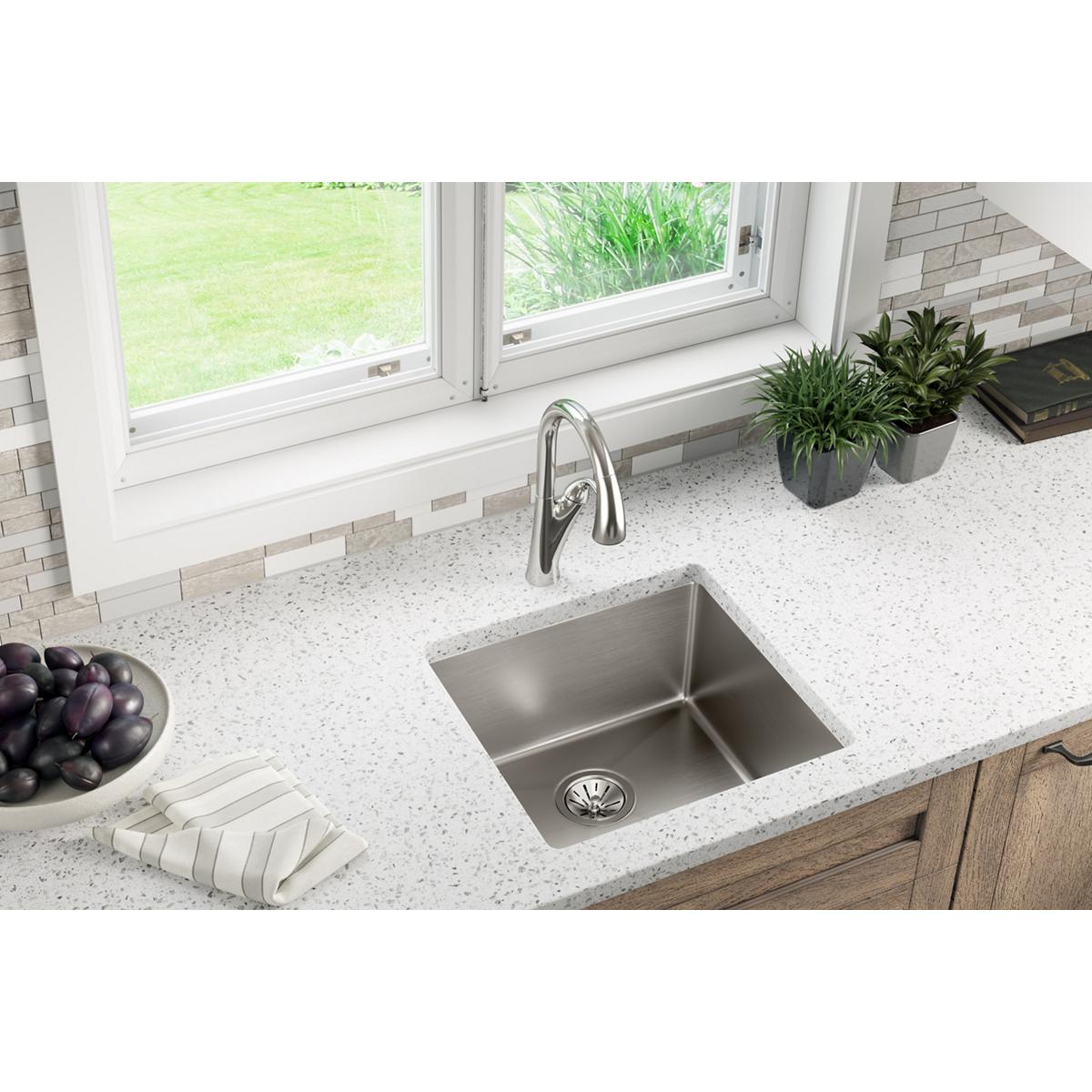 Crosstown Undermount 18.5-in x 18.5-in Polished Satin Stainless Steel Single Bowl Kitchen Sink | - Elkay ECTRU17179T