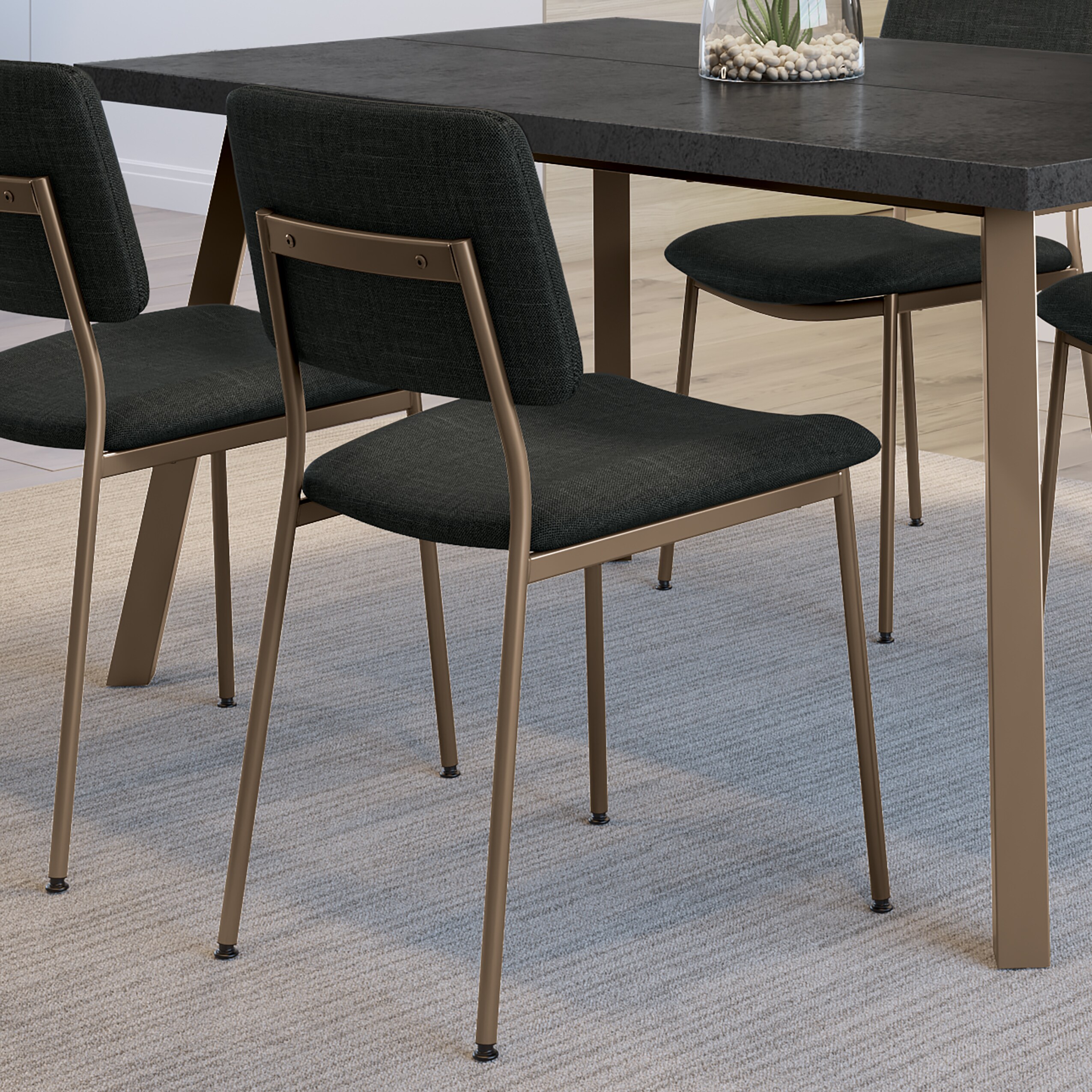 High Back Black Polyester and Bronze Metal Side Chair