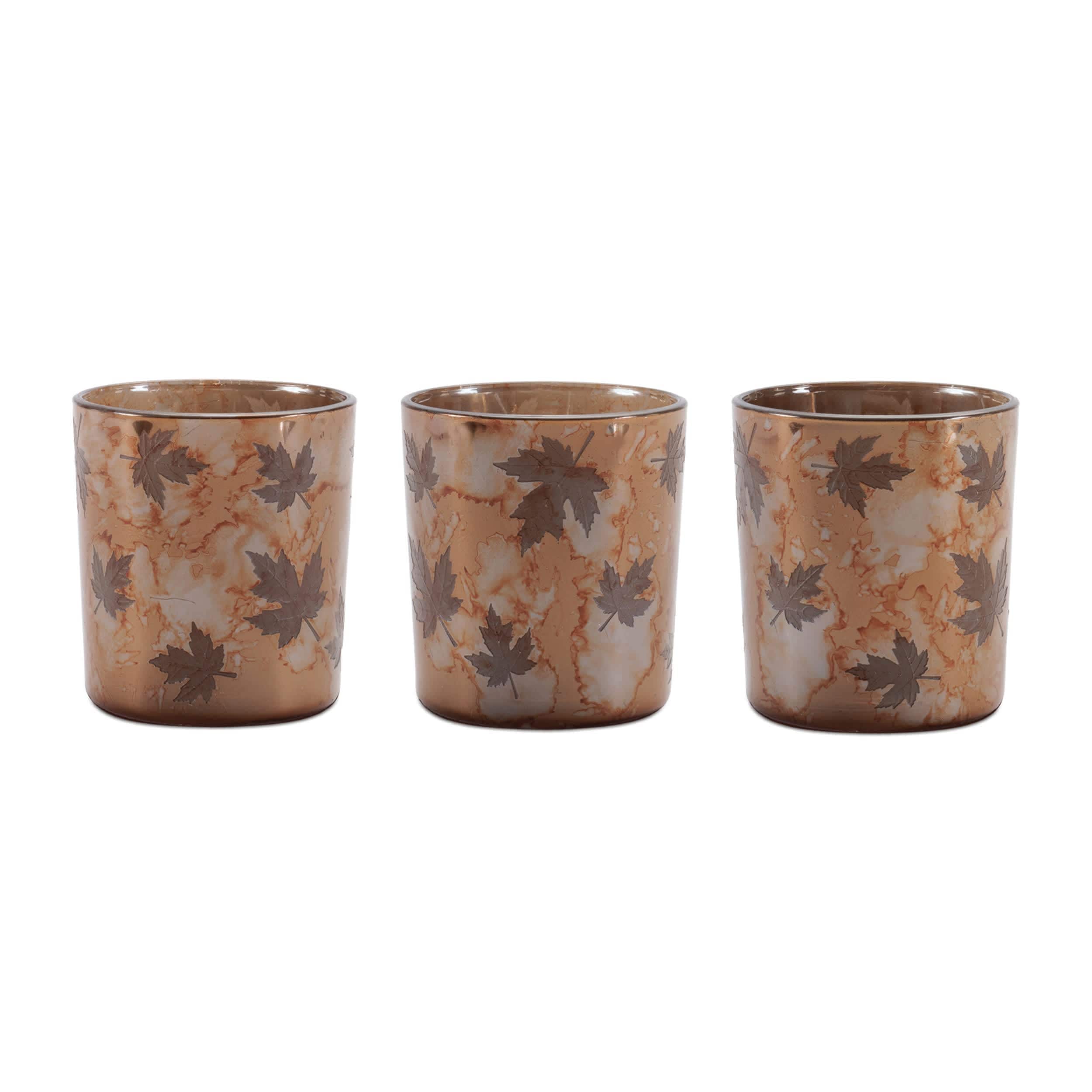 Melrose International Autumn Leaf Glass Votive Holder (Set of 3)
