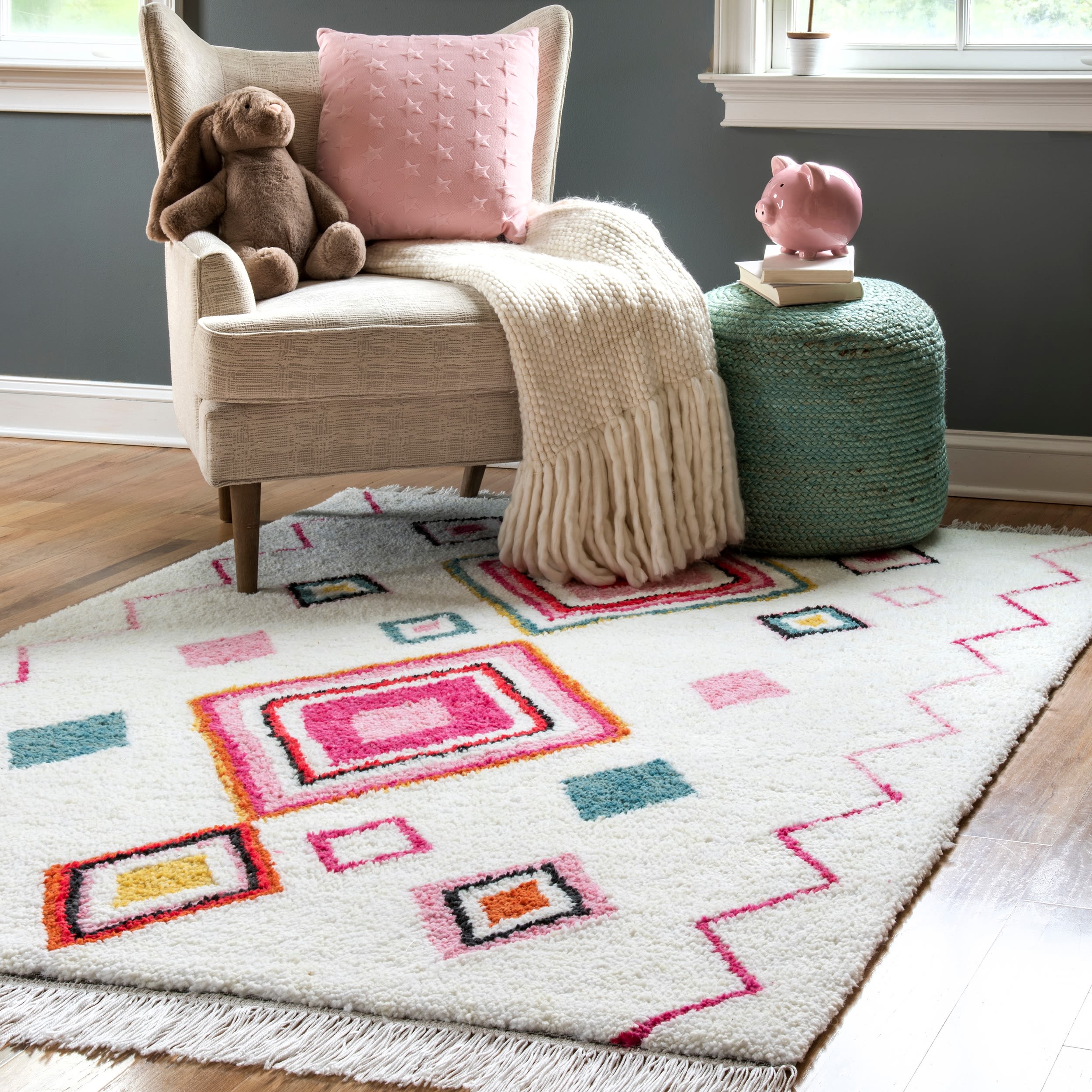 nuLOOM HJSR02A-507 5 X 7 (ft) Pink Indoor Geometric Area Rug