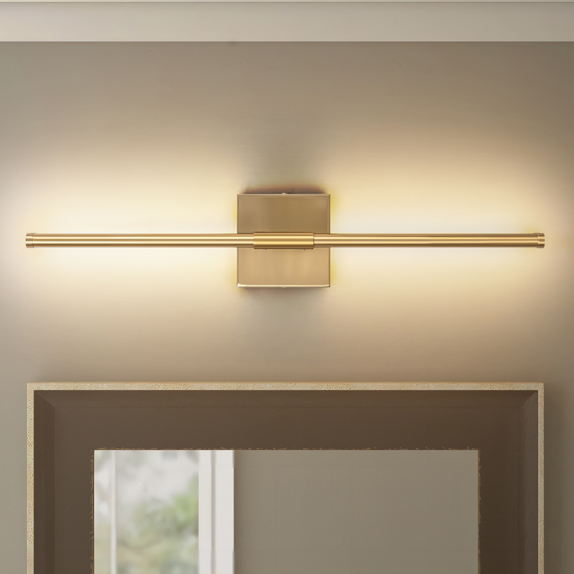 Rennnsan WS810150208 Aidan 23.6-in W 1 -Light Brushed Gold Integrated LED Wall Sconce