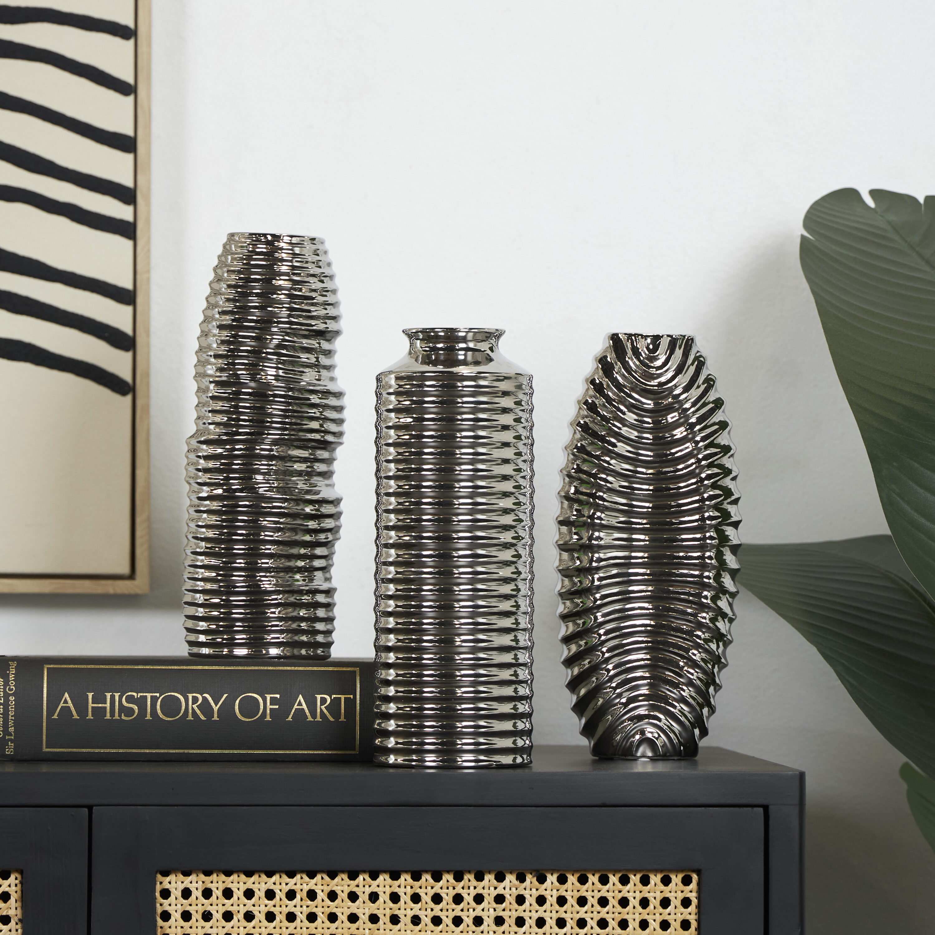 Grayson Lane 821855 3 -Pack Silver Ceramic Glam Vase