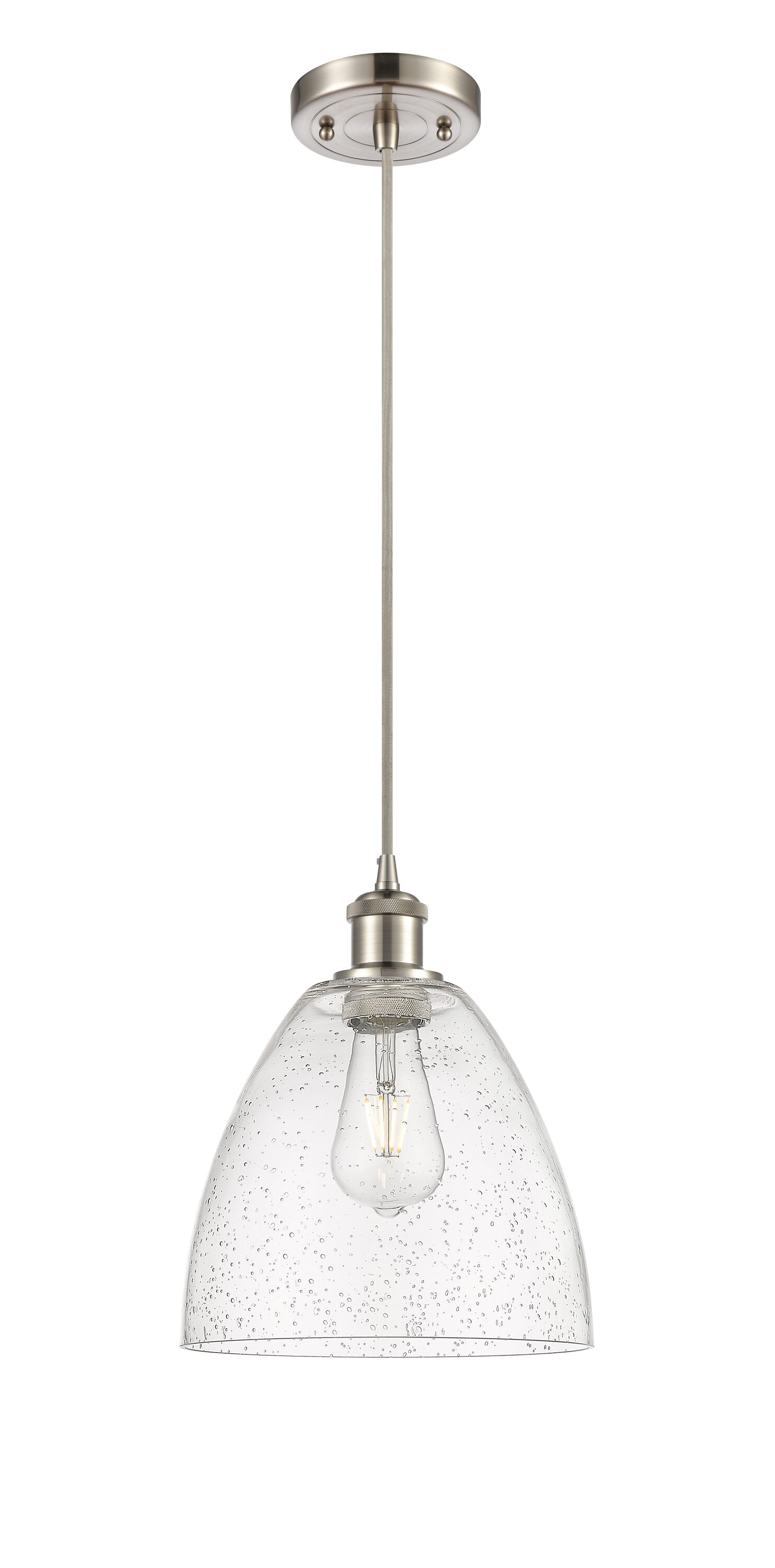Innovations Lighting 516-1P-SN-GBD-94 Bristol Glass 1 -Light Brushed Satin Nickel Industrial Seeded glass Dome Medium Hanging Pendant light