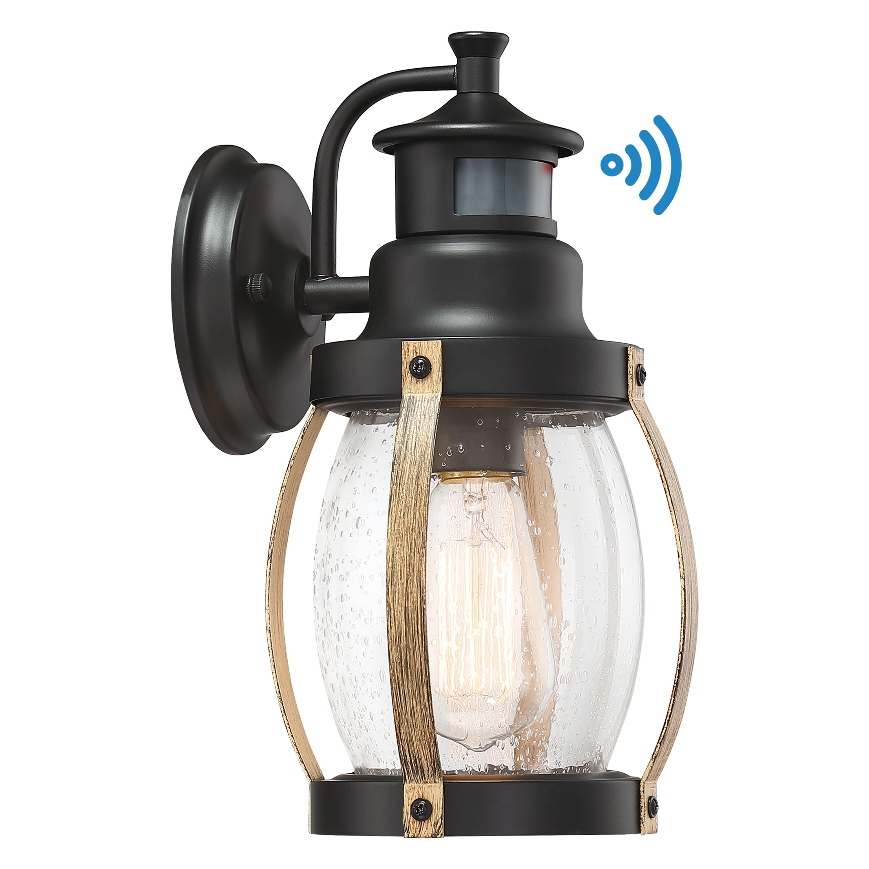 C Cattleya LIG-SC-1036 1 -Light 12-in H Matte Black Hardwired Motion Sensor Dusk to Dawn Outdoor Wall Light