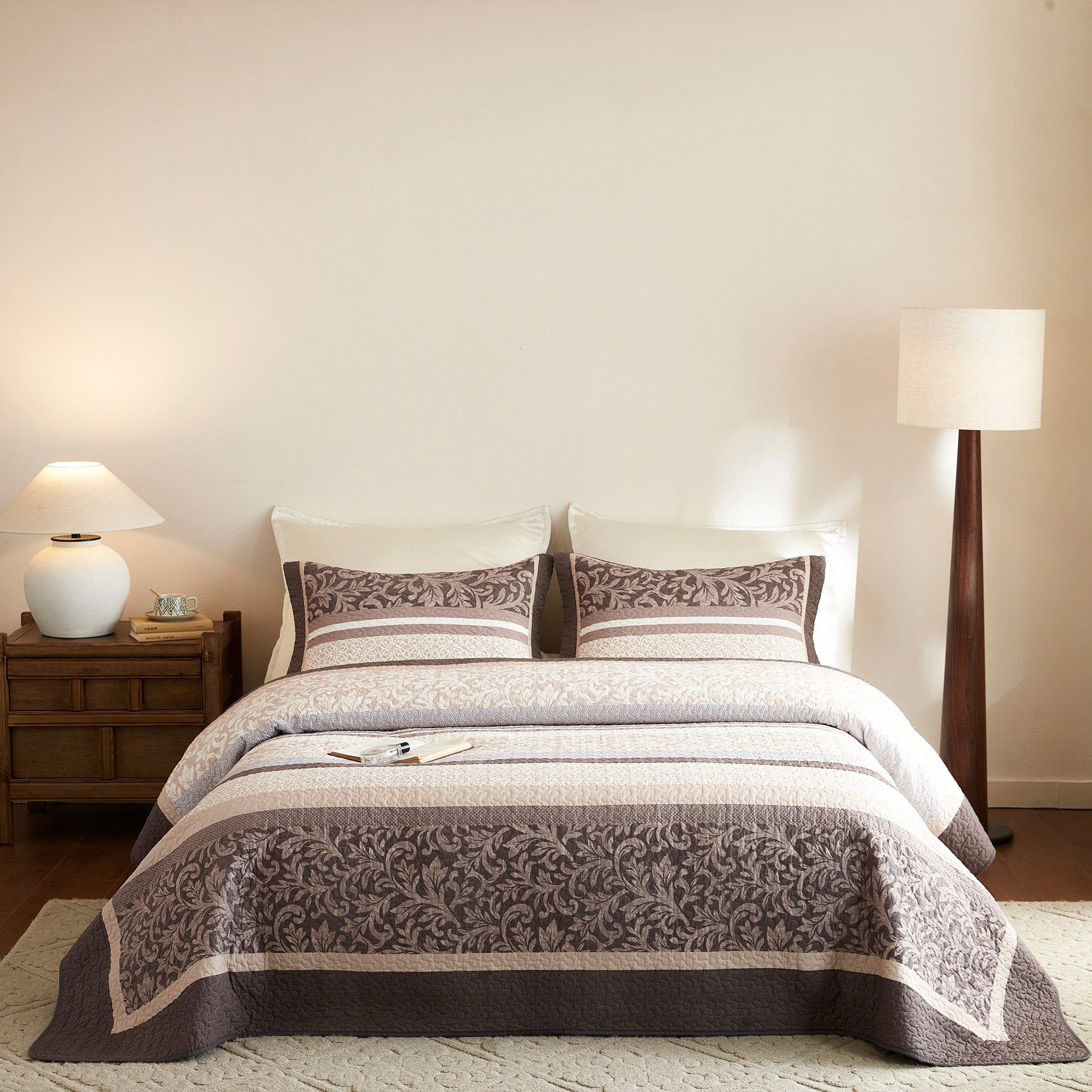 MarCielo 3Pcs Traditional Floral Cotton Quilt Bedspread Set Classic Cottage Style Queen Size