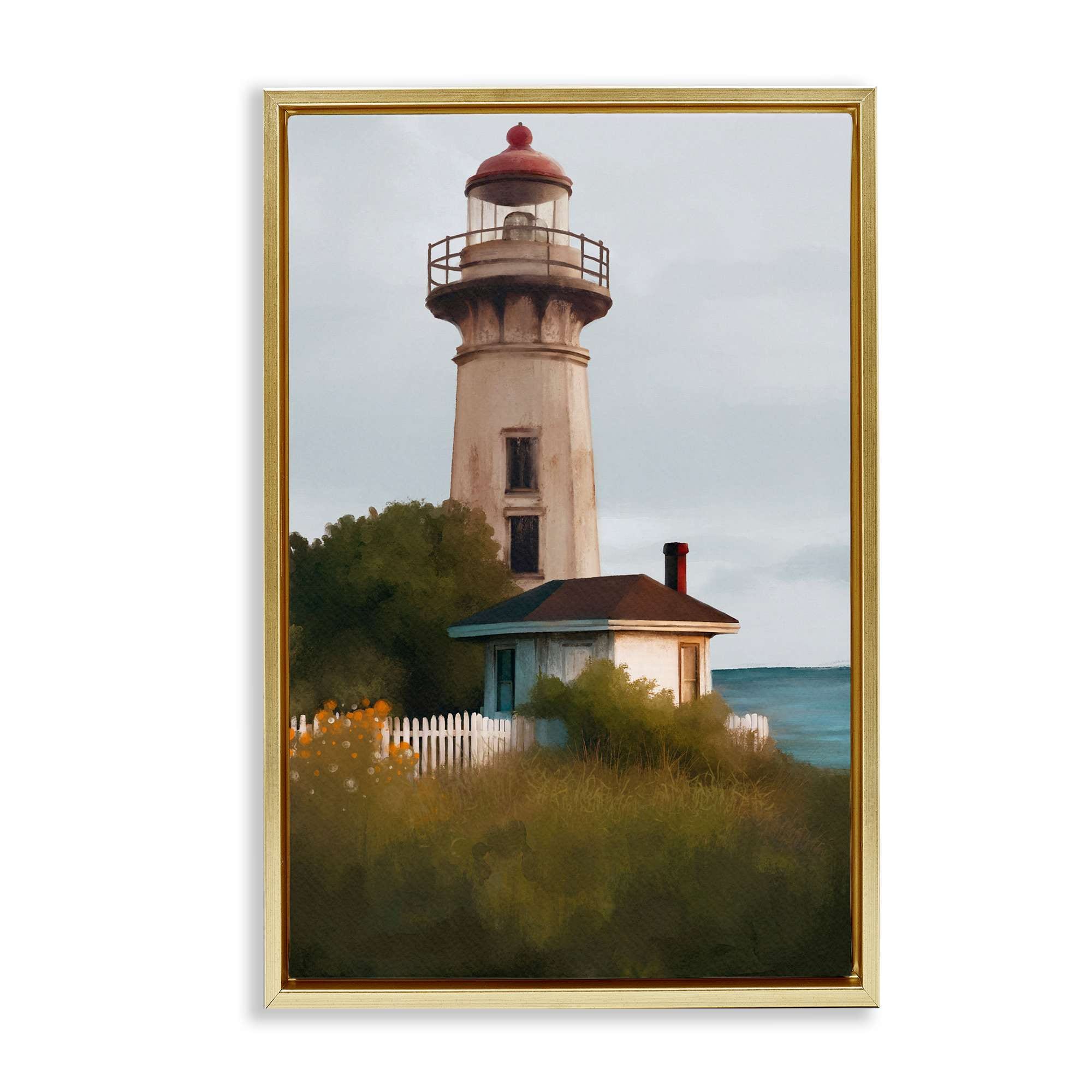 Stupell Industries BS-838-FFG-20X30 Scenic Summer Lighthouse View Gold Framed Floater Canvas Wall Art By Elizabeth Medley 21 x 31