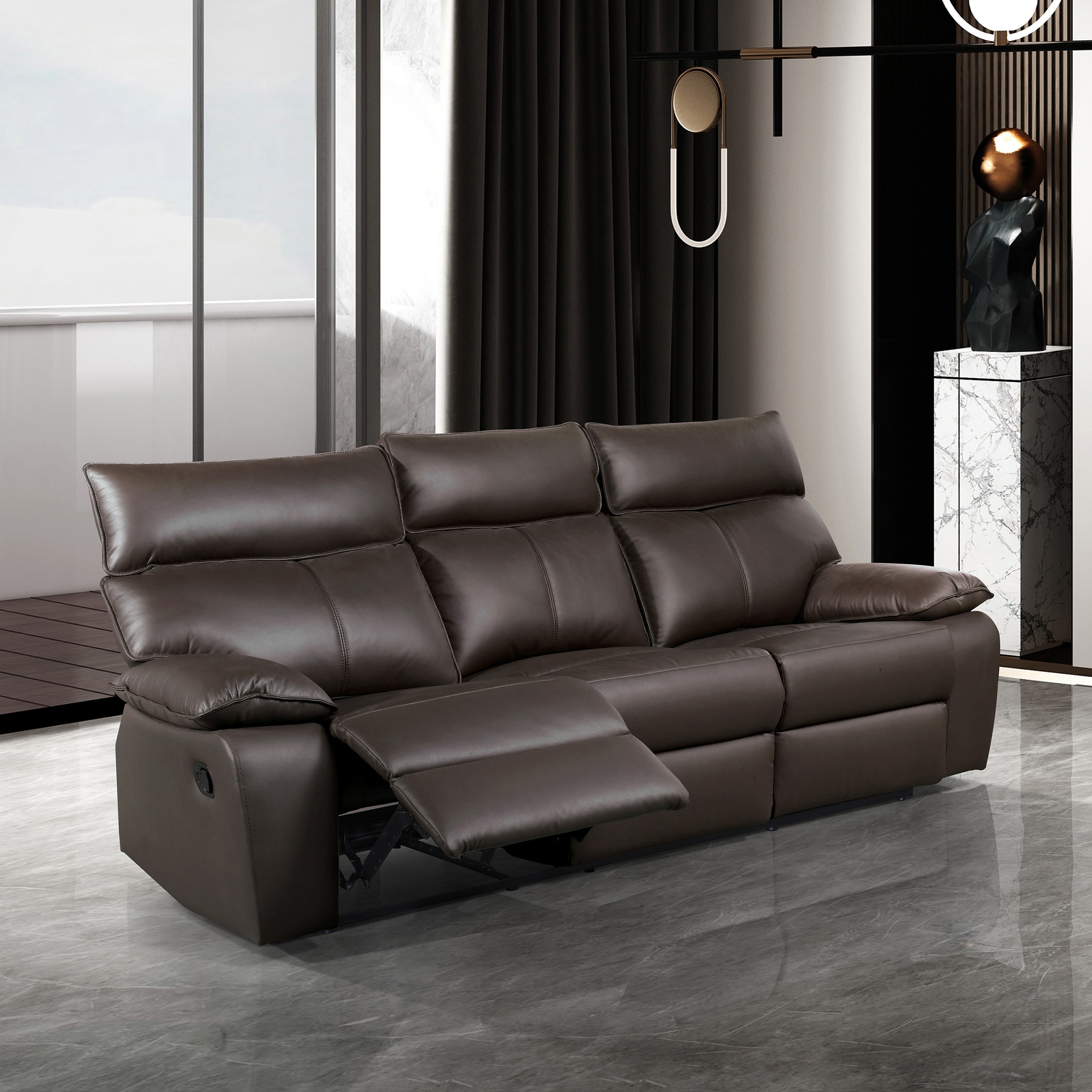 Furniture of America IDF-69008BR-SFM Fairmont 64-in Modern Brown Genuine leather 3 -seater Reclining Sofa