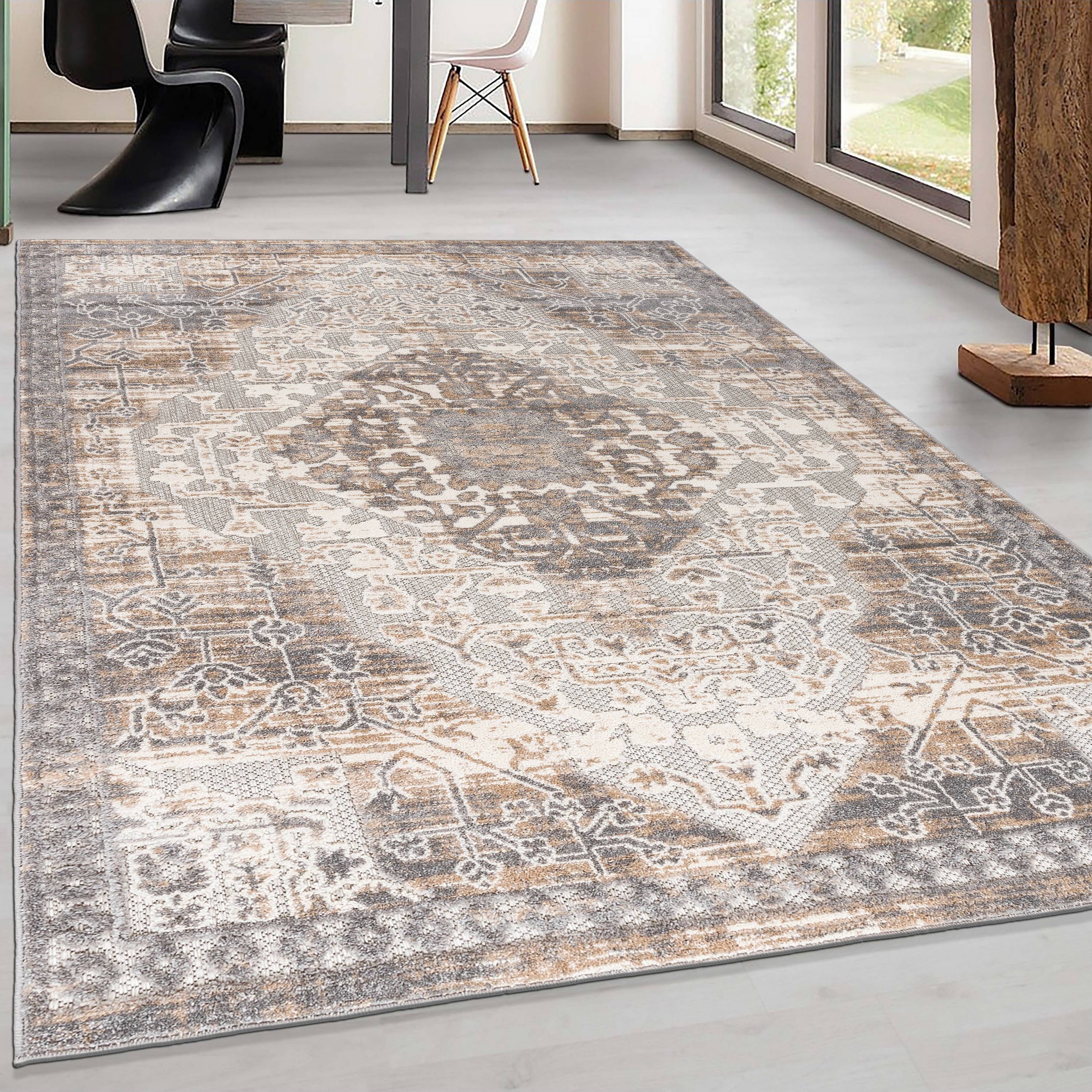 Easy-Care Reversible Gray Synthetic 5' x 7' Area Rug