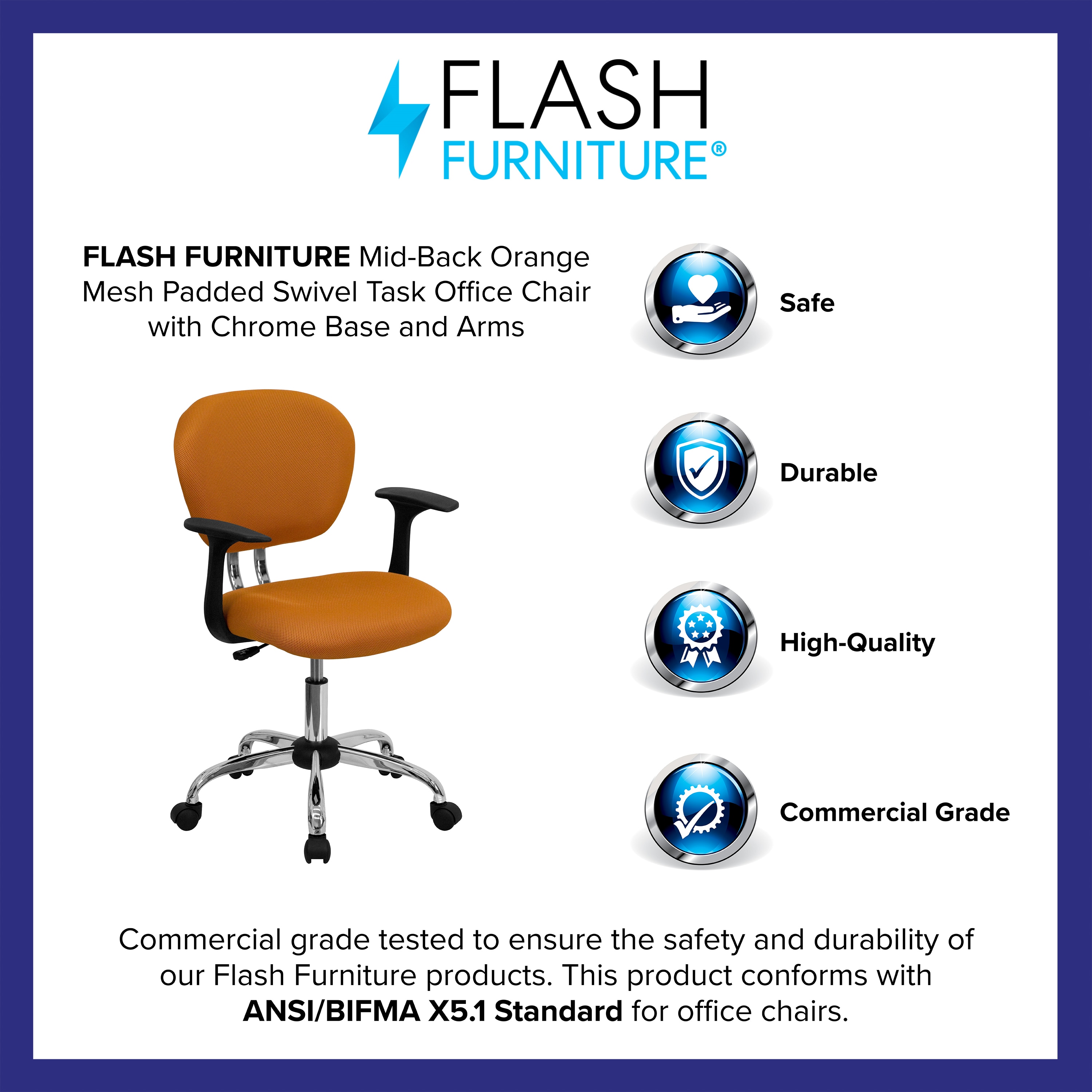 Mid-Back Orange Mesh Swivel Task Chair with Chrome Base