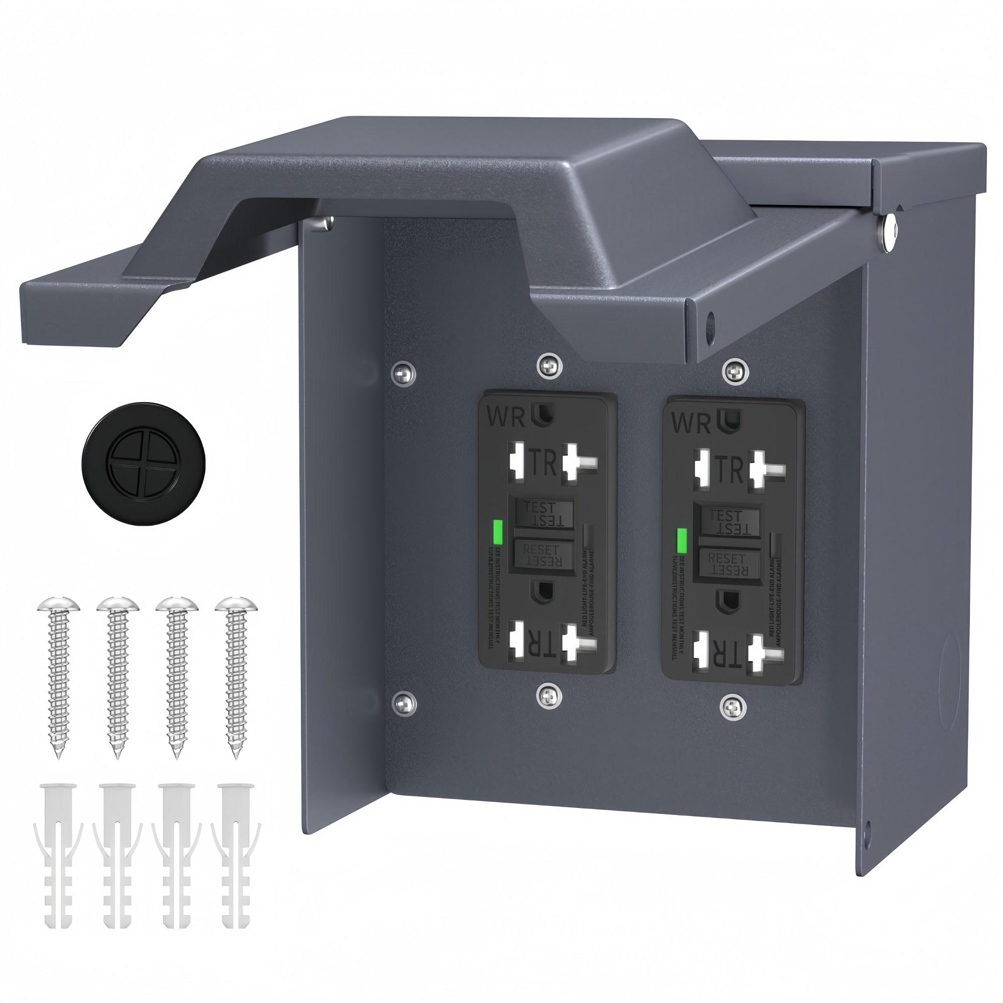 Numhew 5.8in L x 5.5in W x 4.8in H 2-Circuit Metal Waterproof GFCI Outlet Box with Cover