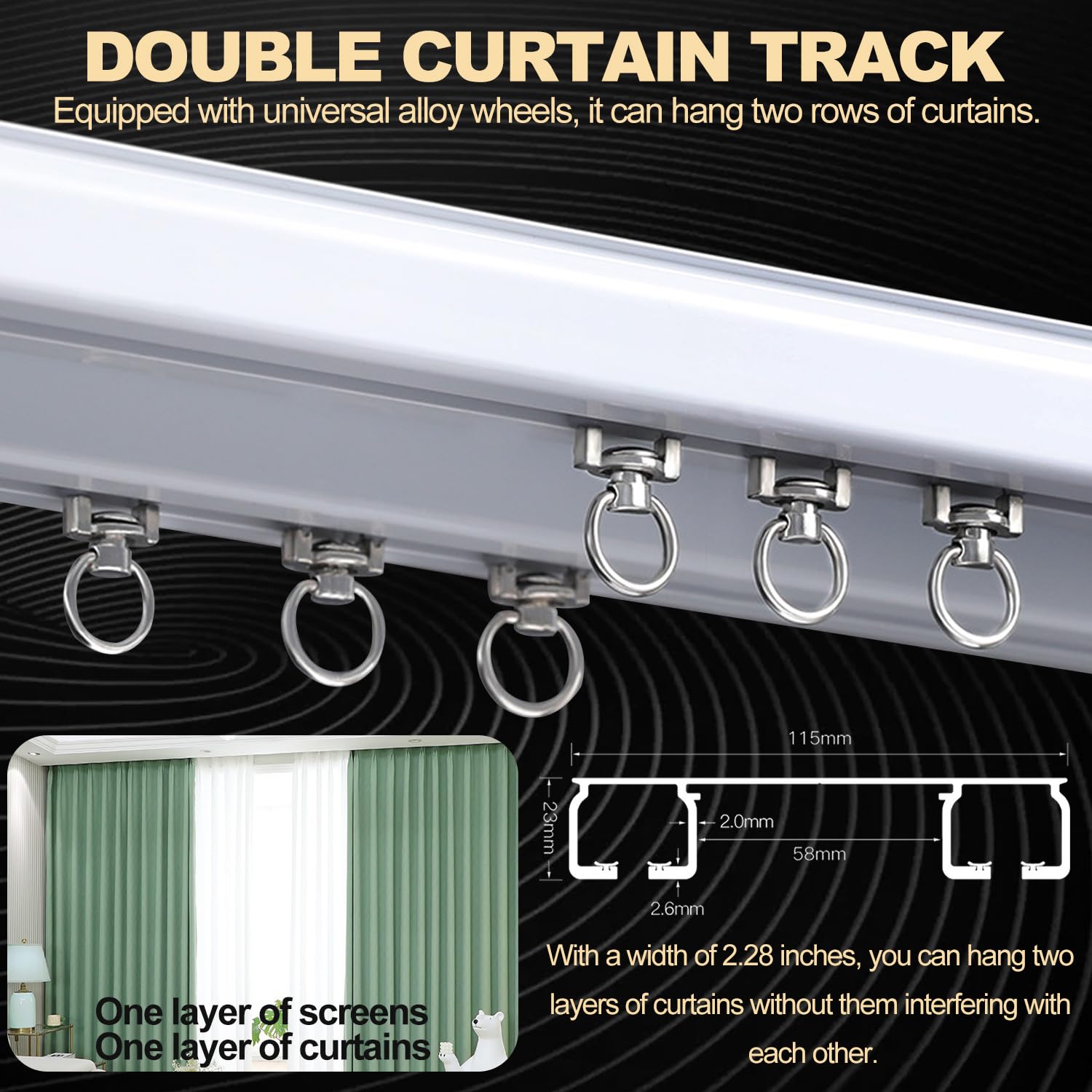 AKSCYZM Double Curtain Track Ceiling Mounted Heavy Duty Aluminum ...