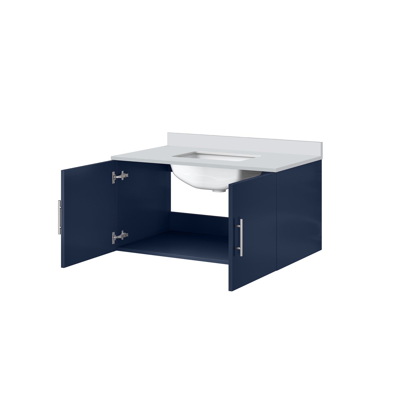 Geneva 36" Navy Blue Floating Bathroom Vanity with White Quartz Top