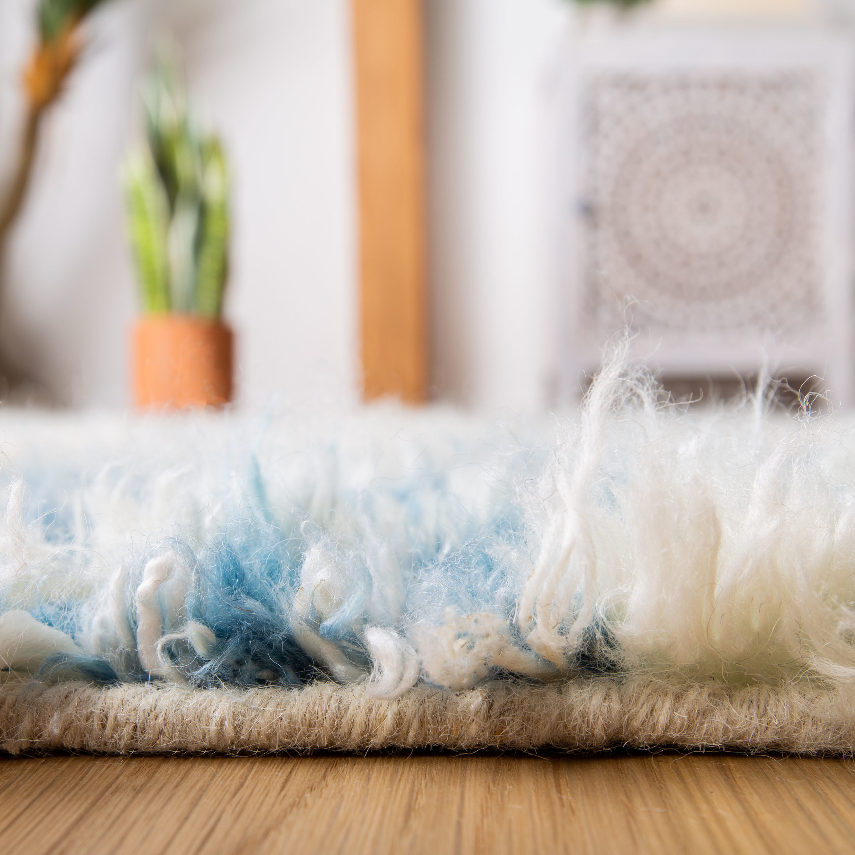 Manhattan Blue and Ivory Hand-Knotted Wool Runner Rug
