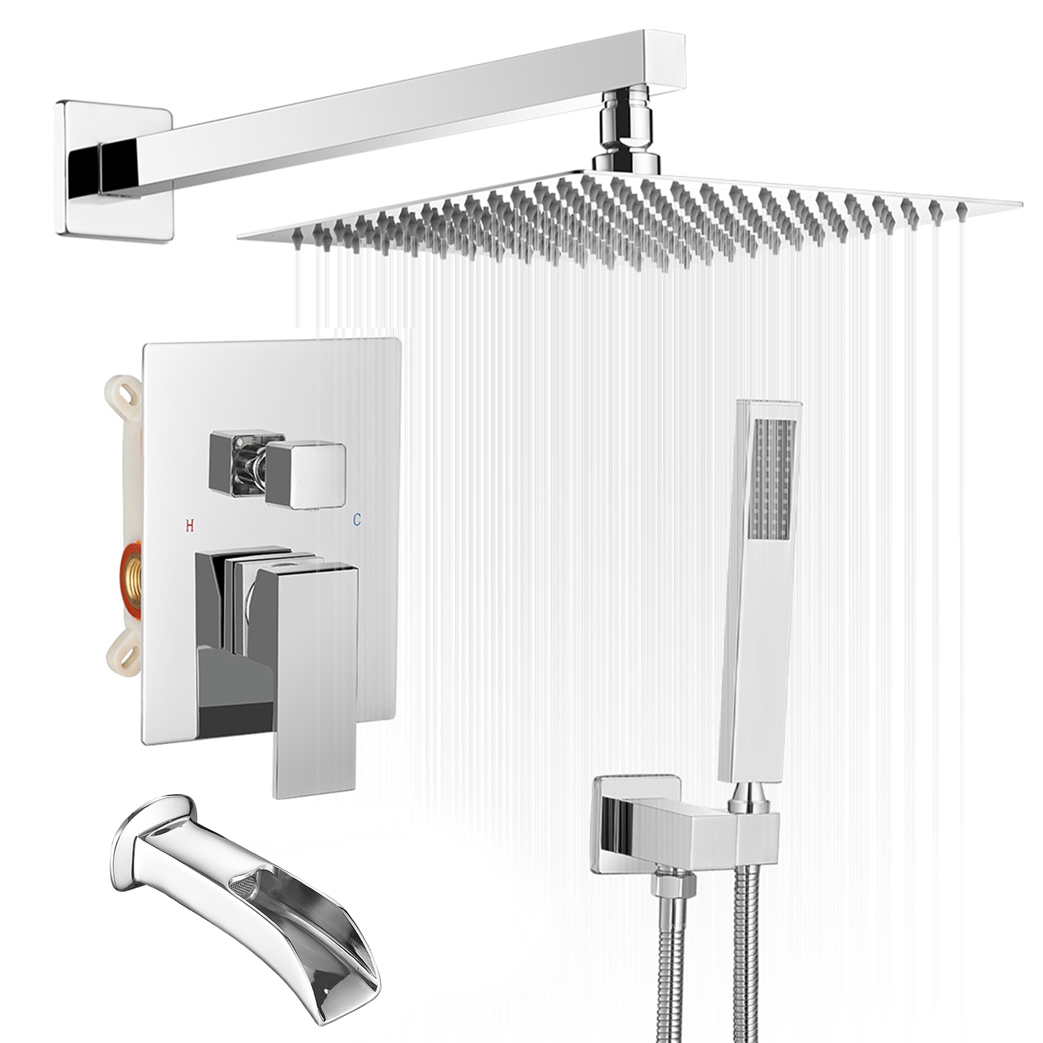 Bwe A 95018 Shower Faucet Polished Chrome 1 Handle Multi Function Square Bathtub And Shower 