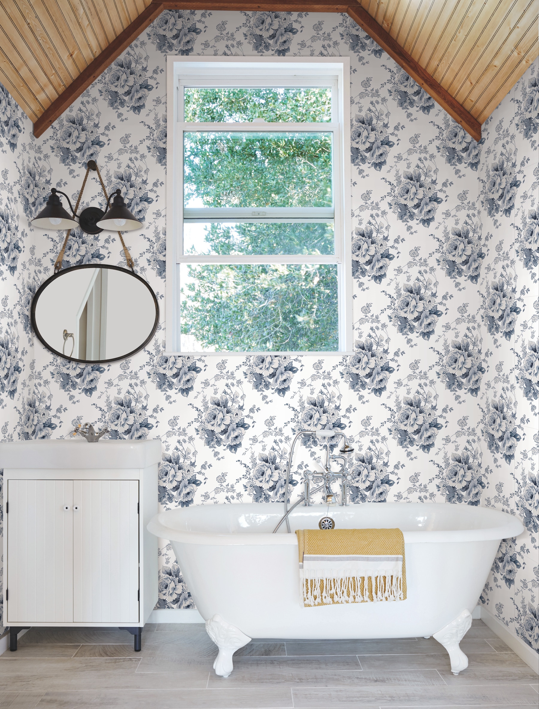 York Wallcoverings FH4087 Simply Farmhouse 56.4-Sq. Feet Navy Non-woven Ivy/Vines Unpasted Wallpaper