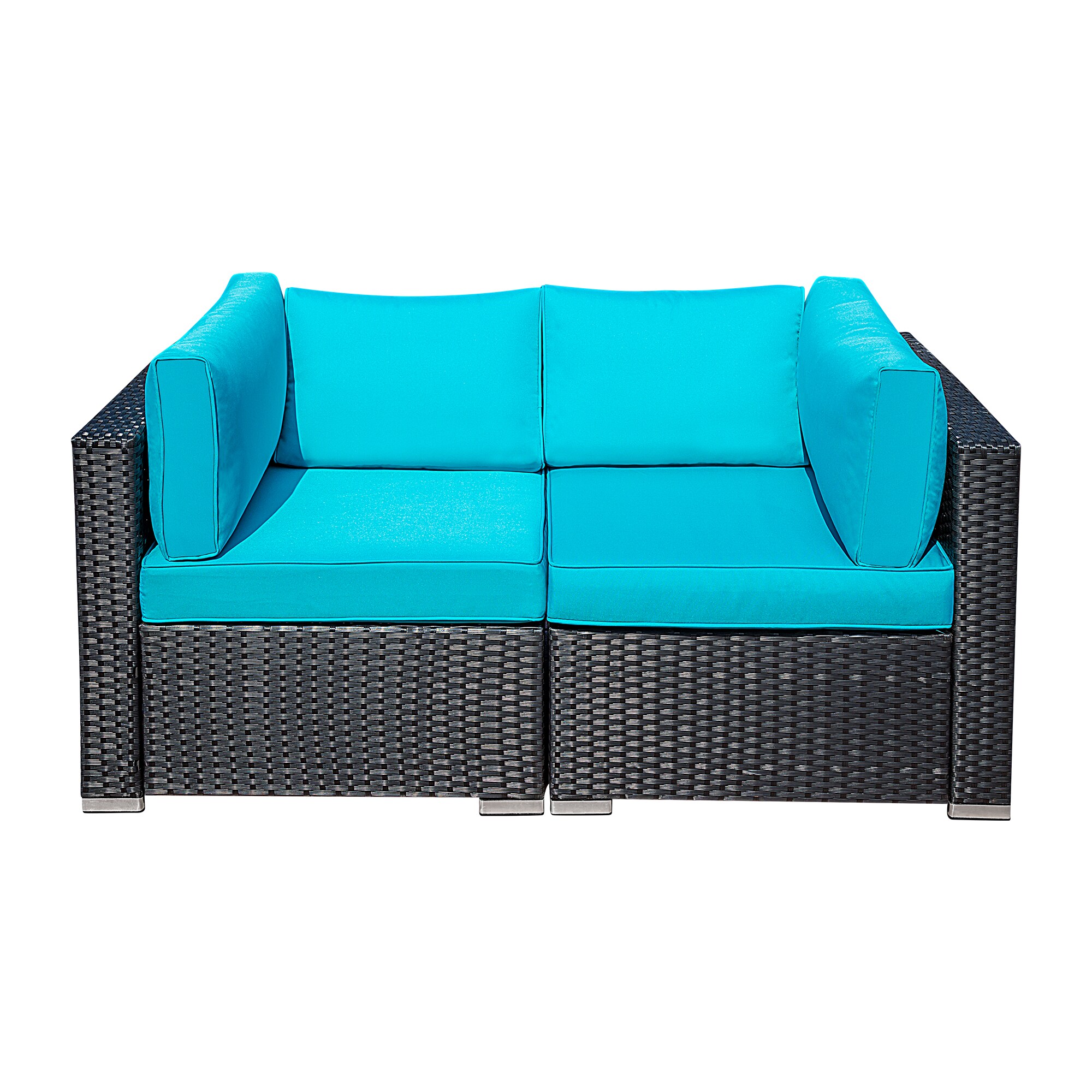 BANSA ROSE XBYS0101 Rattan Patio Sofa Conversation Set with Blue Cushions
