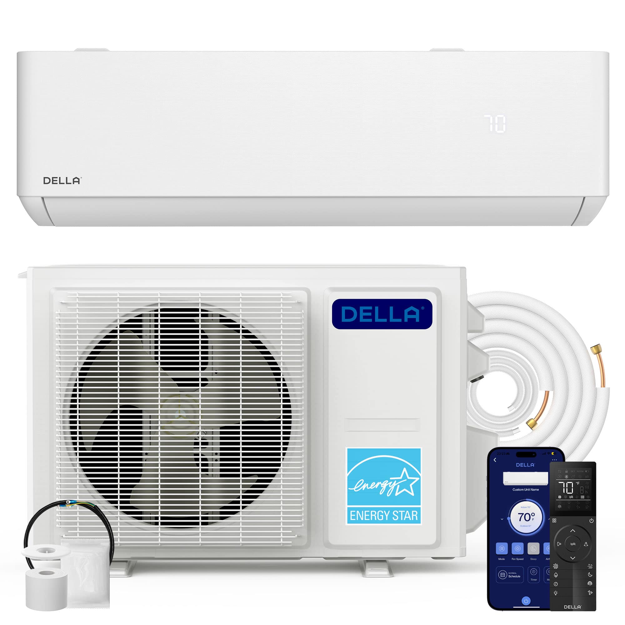 DELLA 12000 BTU Mini Split AC with Soft Airflow 24 SEER2 230V Heat Pump #TPX-12K2V-24S-I+O