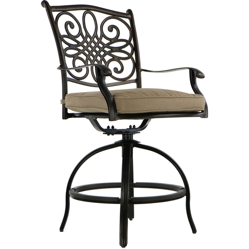 Tan Elegance 48" Aluminum High-Dining Fire Pit Set with 4 Swivel Chairs