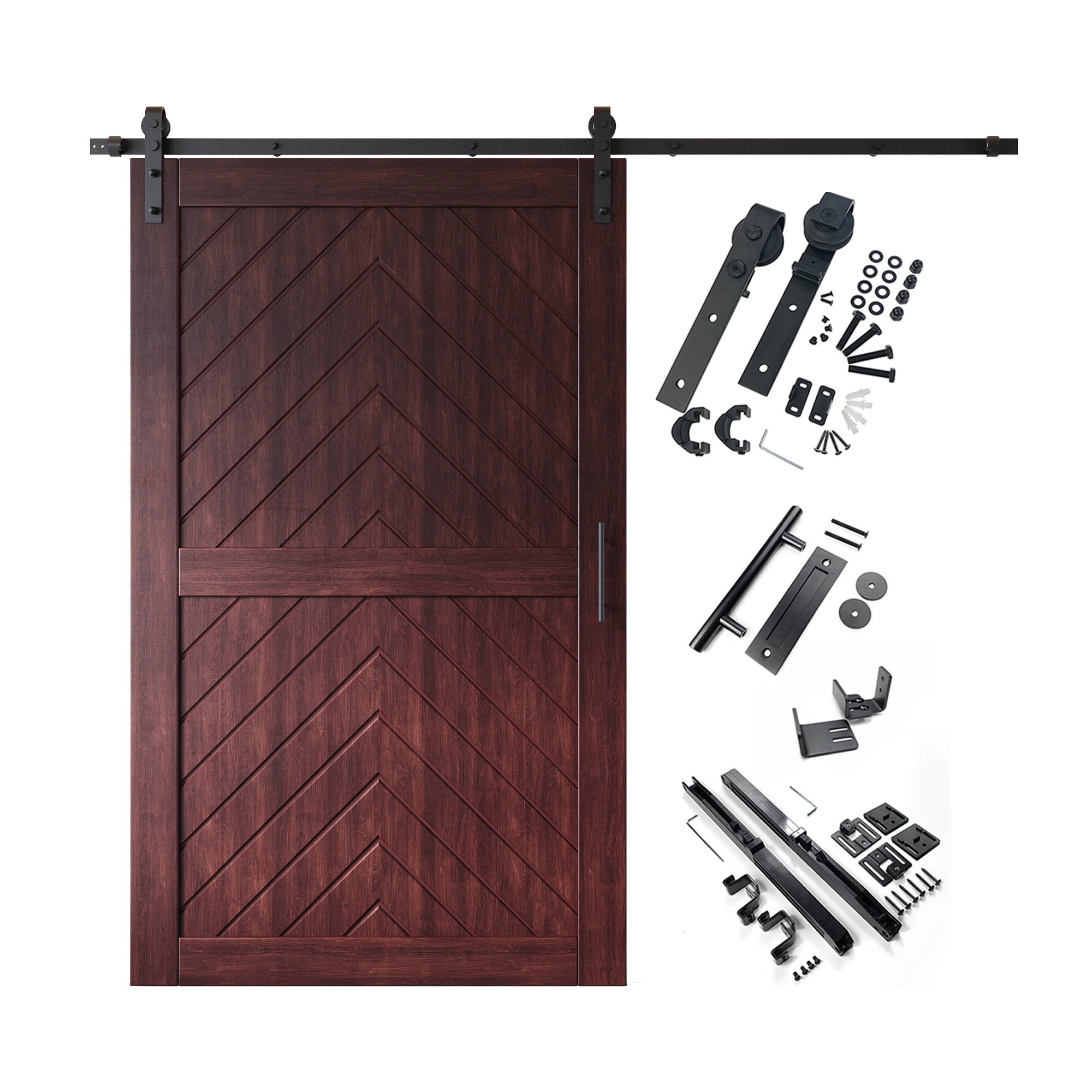 HOMACER YT1H108C-JT1-4880-RD 48-in x 80-in Red Mahogany Herringbone Pine Wood Solid core Single Barn Door (Hardware Included)