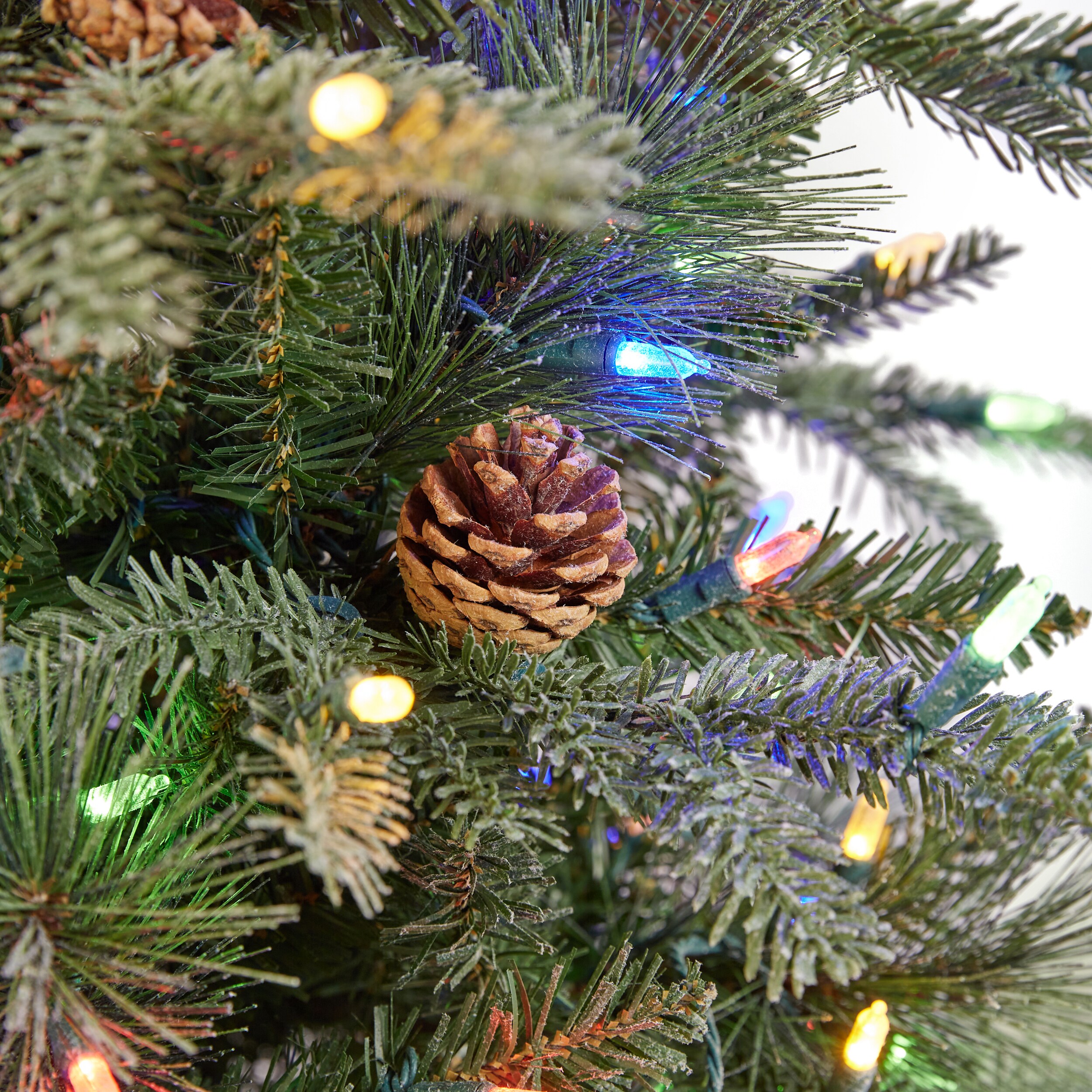 GE 7.5-ft Aspen Fir Pre-lit Slim Flocked Artificial Christmas Tree with ...