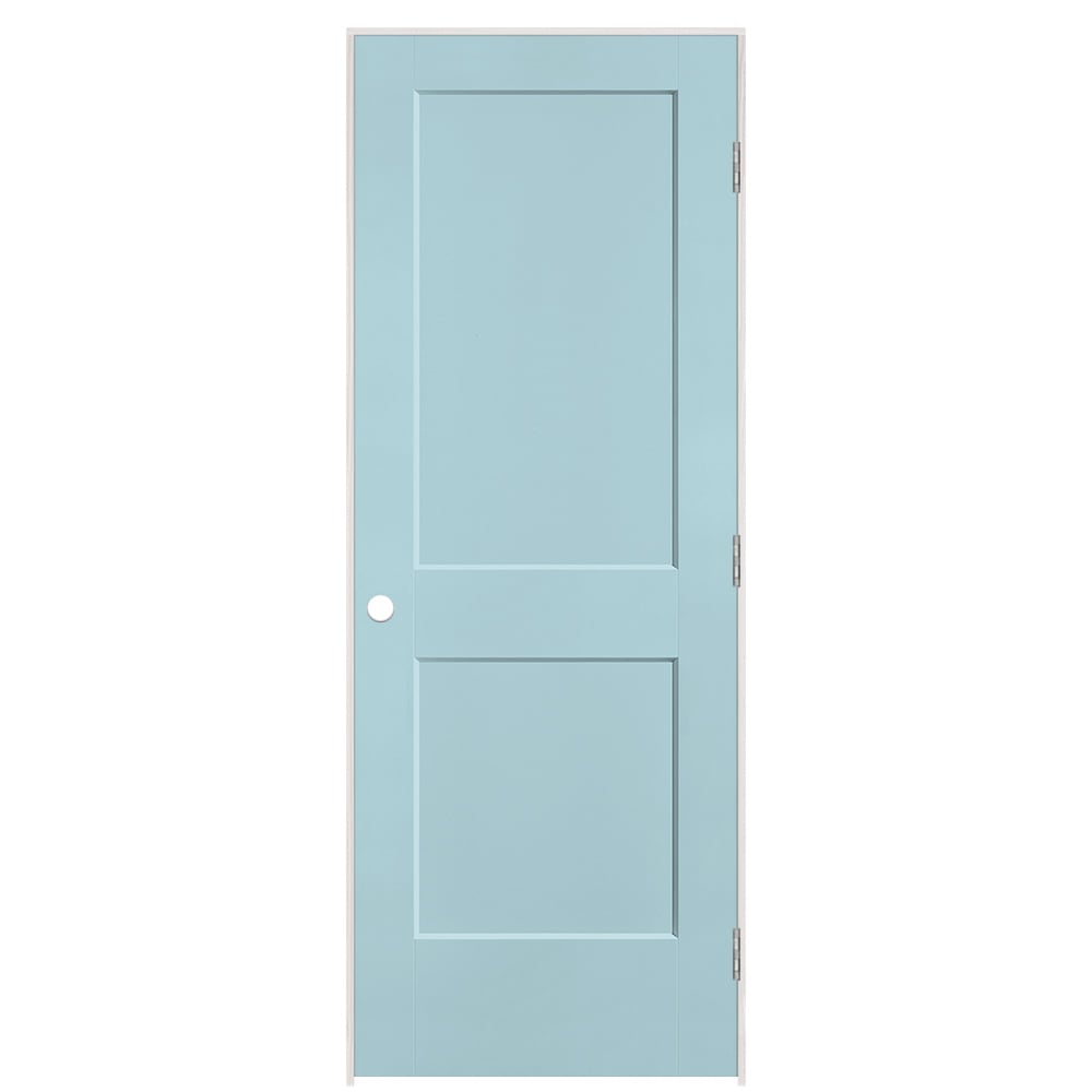Masonite 895998 30-in x 80-in Sea Mist Solid core 2-panel square Left hand Smooth Prefinished Molded composite Flat Jamb Single Prehung Interior Door