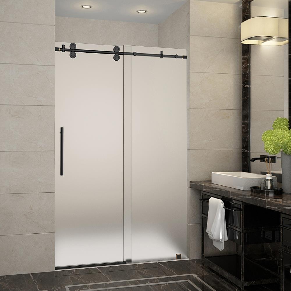 Eclipse Frameless Sliding Barn Door Shower Door in Black with