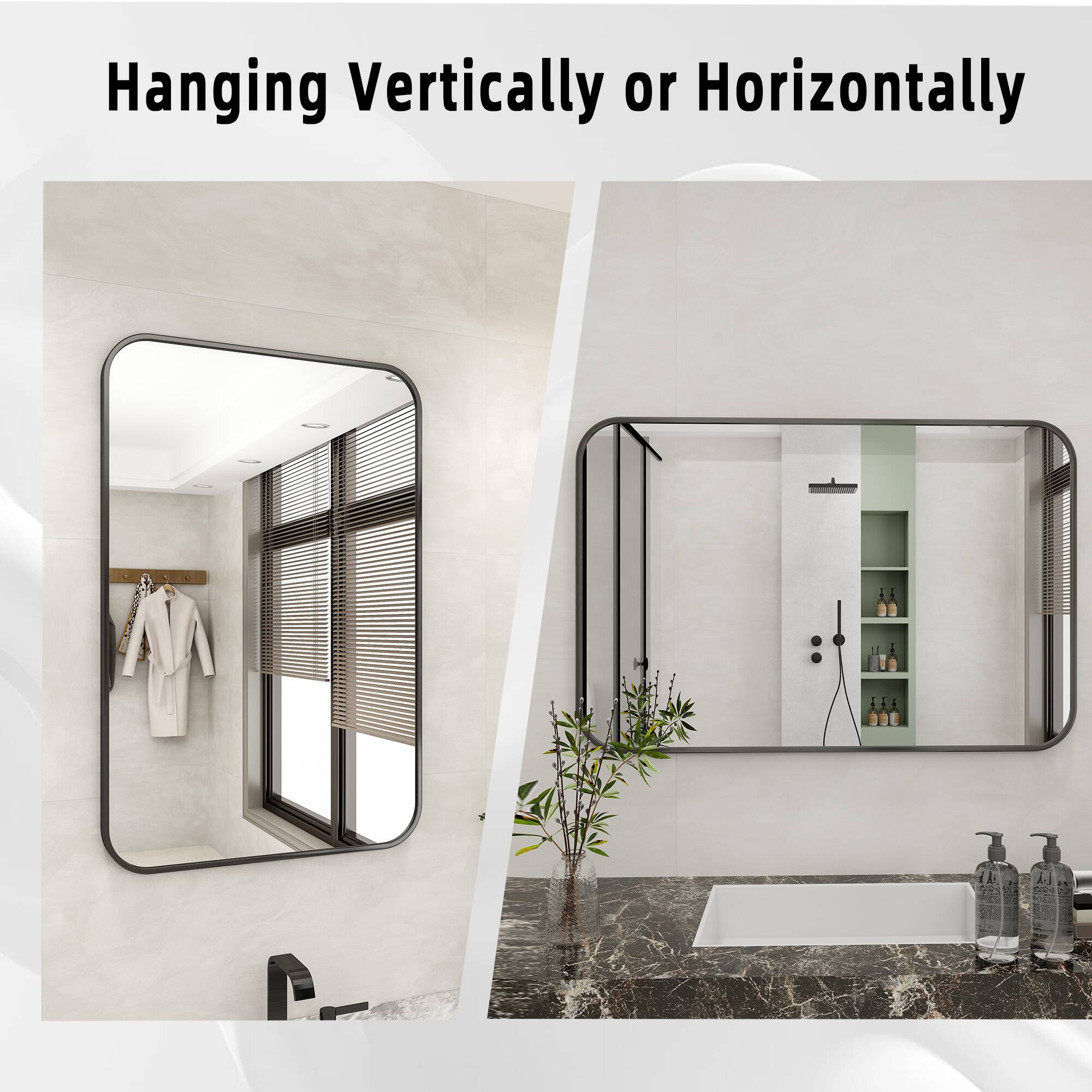 BEAUTYPEAK 26-in W x 37.8-in H Black Framed Wall Mirror in the Mirrors ...