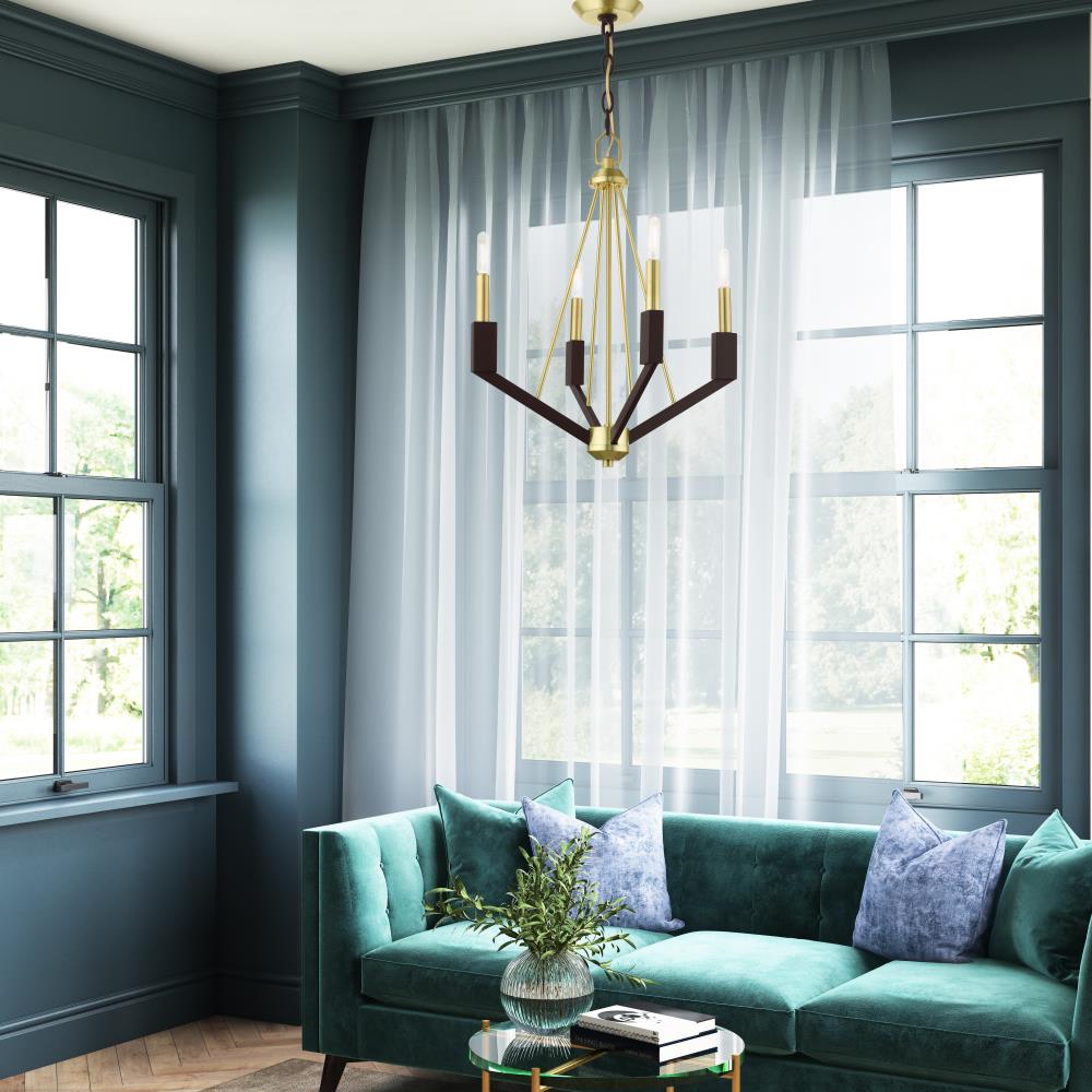 Beckett Satin Brass Mini Chandelier with Bronze Accents