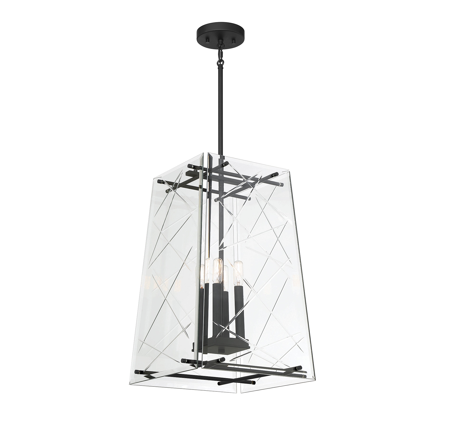 Kole Matte Black and Glass 4-Light Pendant