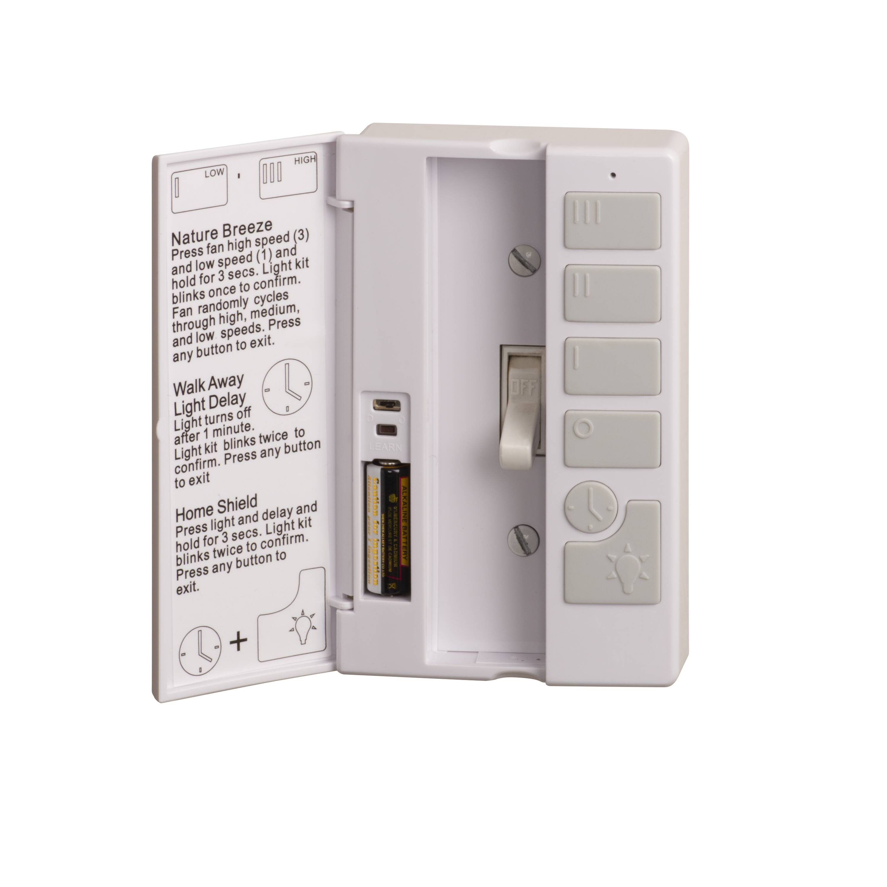 Duluck remote controller for 4 lights-Off/On and 1 fan-speed 0,1,2,3,4.  Elderly, kids and servants can easily operate with remote or manually with  wall switch like they are used to. Support Wi-Fi IR