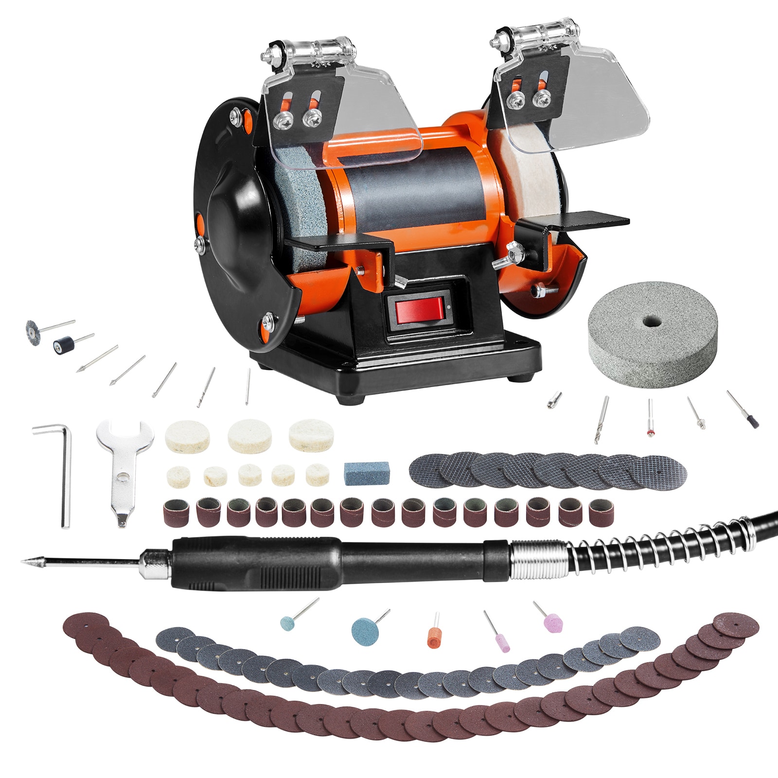 SVOPES SVOPESSTPGJ3206589V1 Jewelry Polisher. Adjustable Variable Speed Bench Grinder. 3590RPM Polishing and Buffing Machine. Includes Wool Wheel. Abrasive Fiber Wheel. Grinding Wheel and 100pcs Accessories