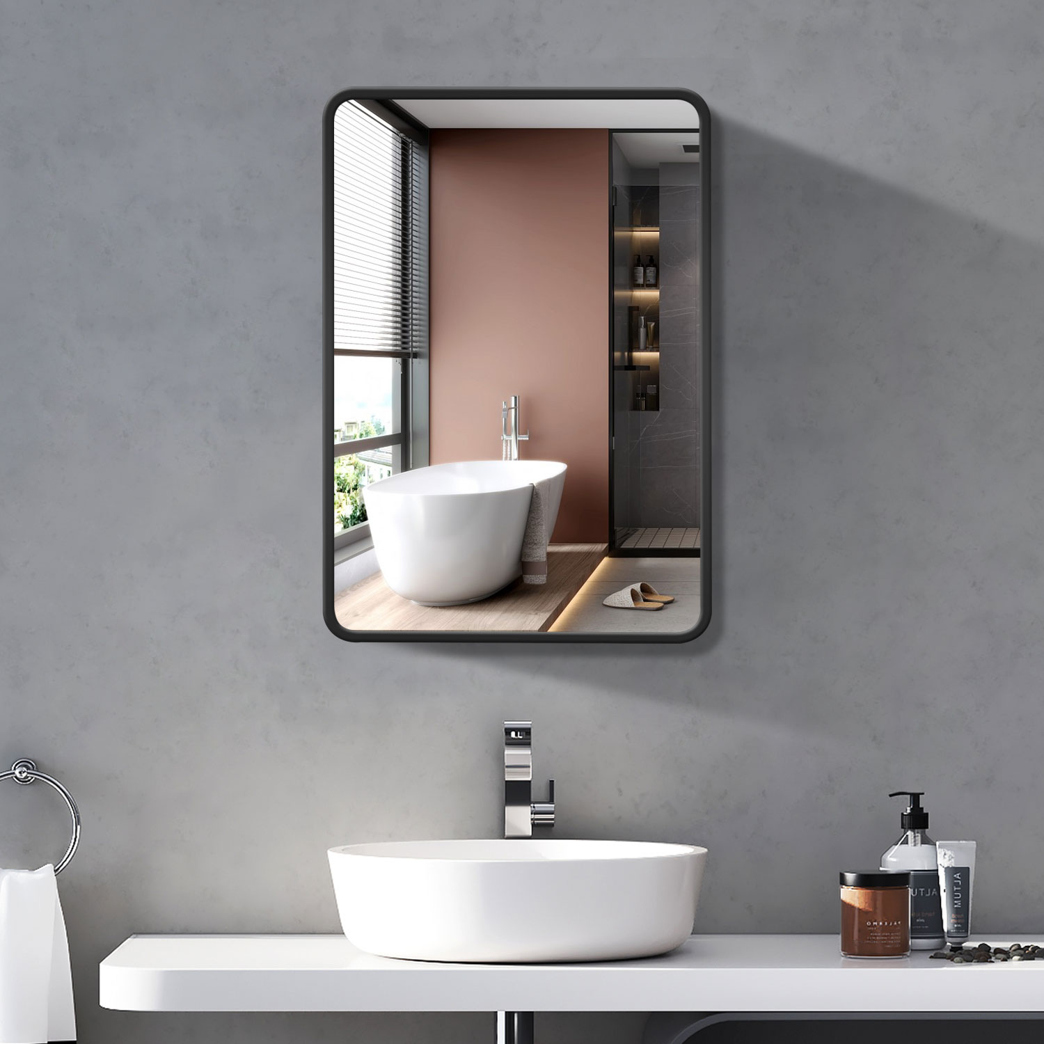 AAZJ HP-141745 ASO 24-Inches x 30-Inches Surface/Recessed Mount Black Mirrored Rectangle Medicine Cabinet