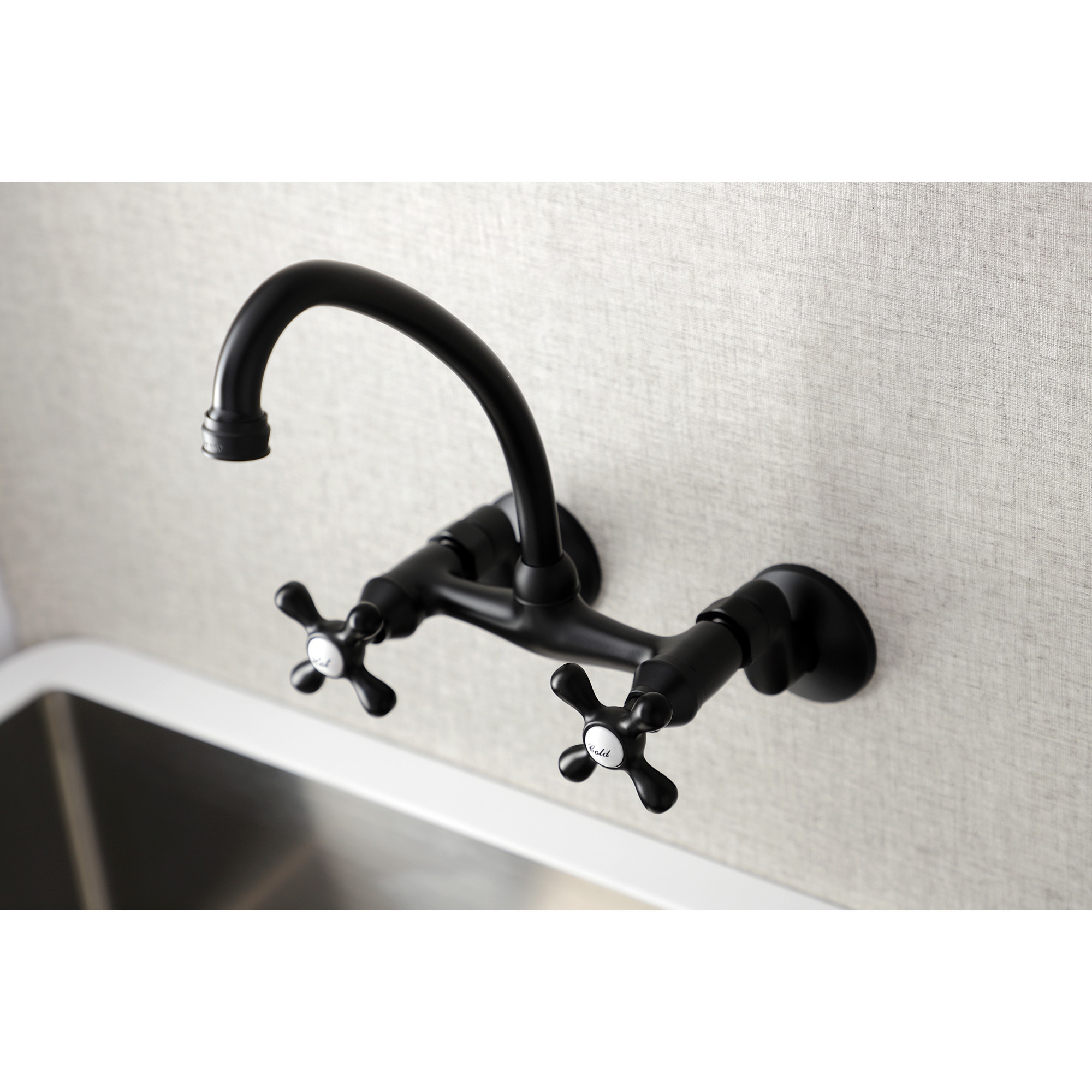 Kingston Brass WLKS214MB Kingston Matte Black Double Handle Wall-mount Kitchen Faucet