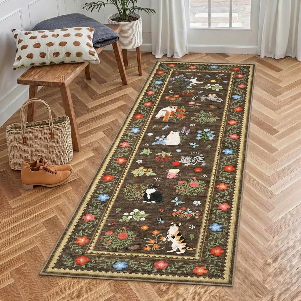 Aoile 2x6 Cat Runner Rug Washable Non Slip Hallway Rug Floral