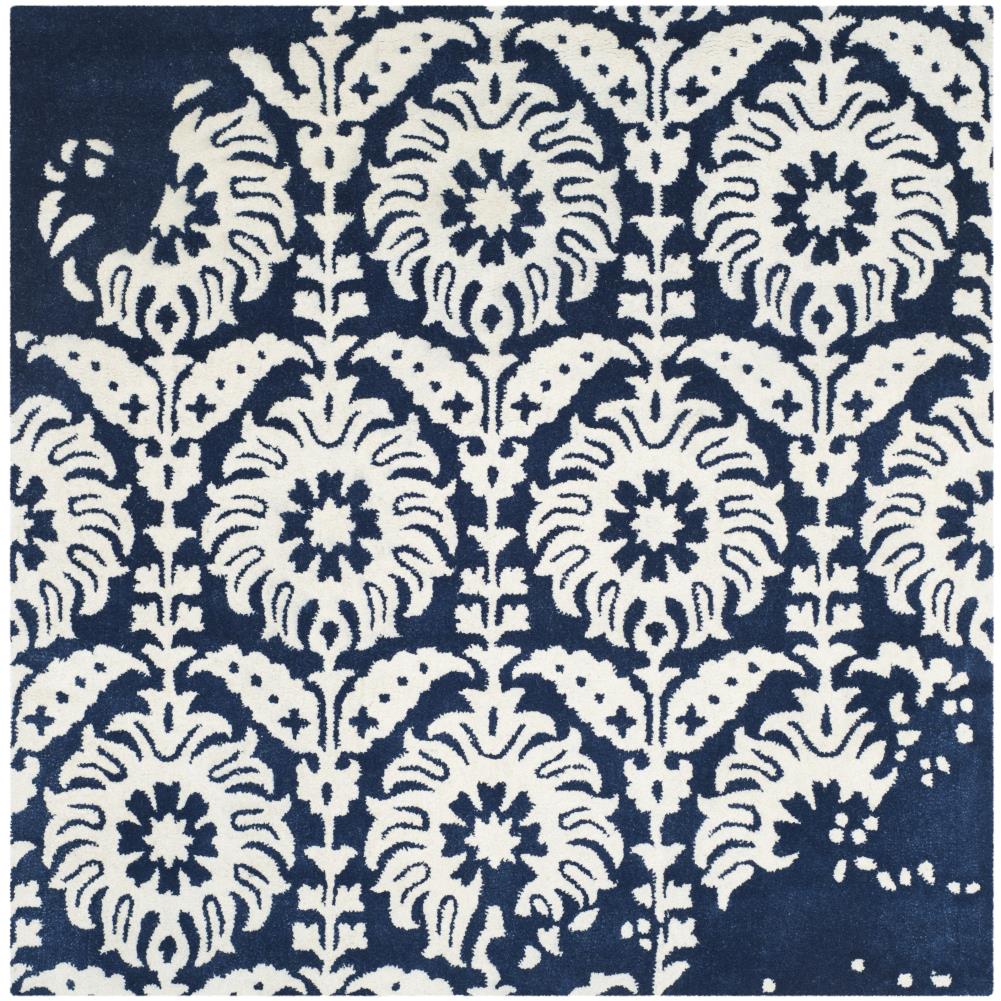 Safavieh BEL125D-5SQ Bella Canna 5 x 5 (ft) Tufted Wool Navy/Ivory Square Indoor Distressed/Overdyed Farmhouse/Cottage Area rug