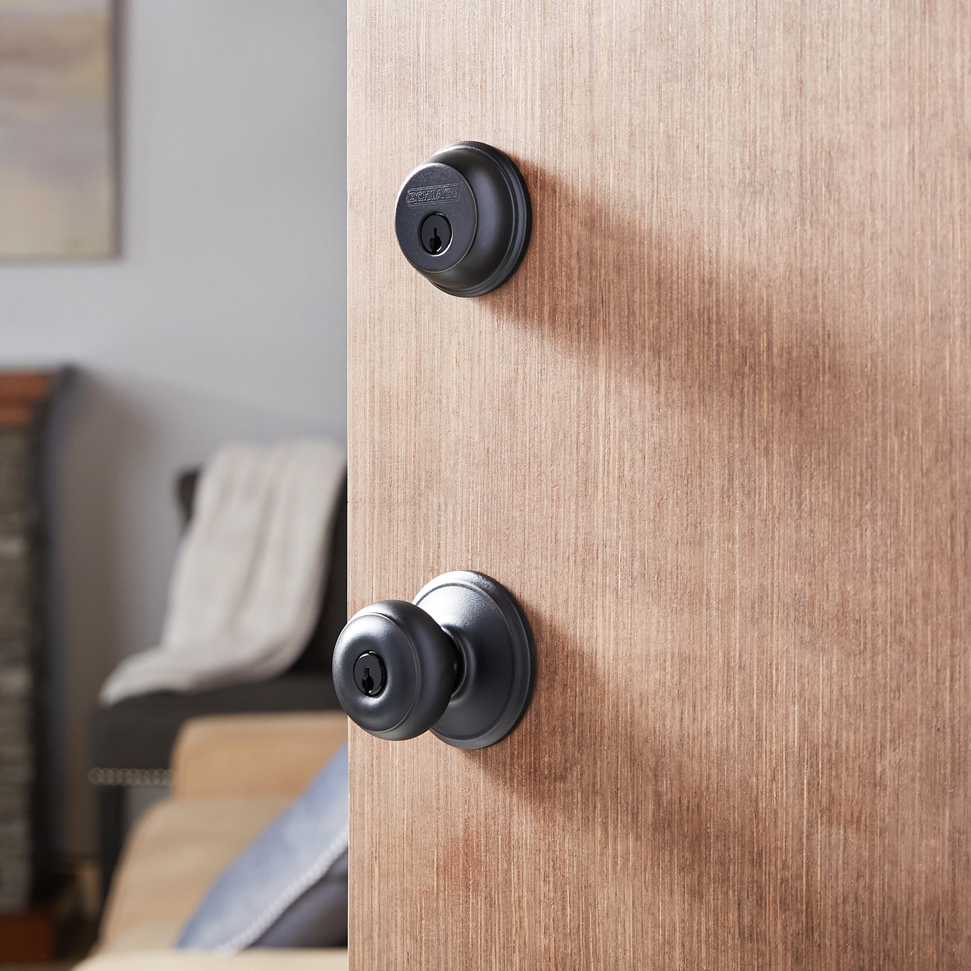 Schlage Georgian Aged Bronze Exterior Single-cylinder deadbolt Keyed Entry  Door Knob Combo Pack in the Door Knobs department at
