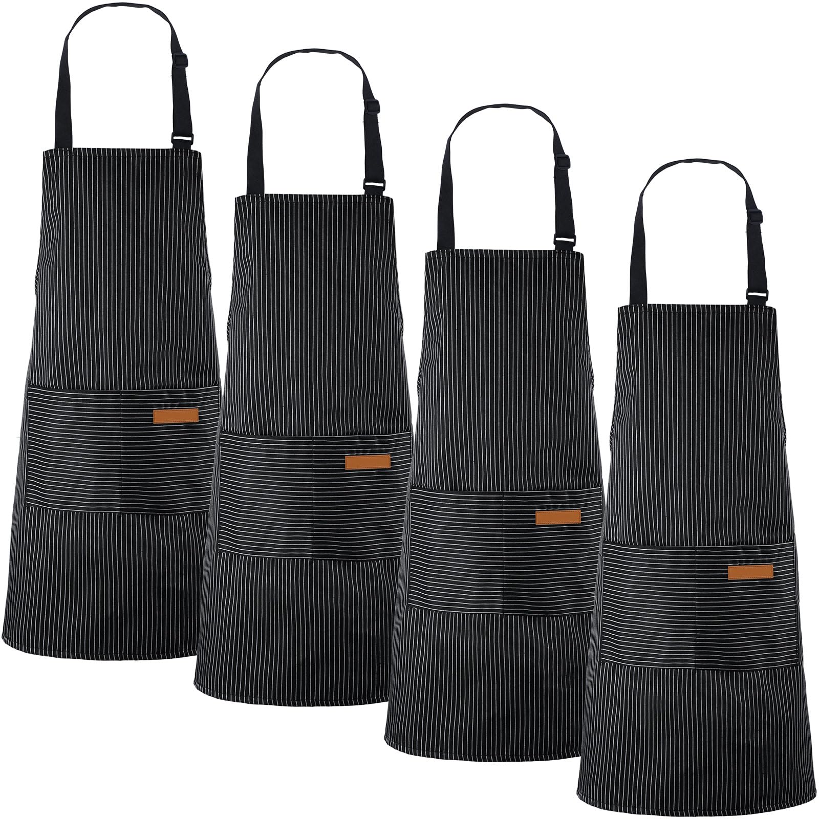 DHMHD  Kitchen Aprons Set of Four Adjustable Waterproof Cotton Aprons with Pockets for Cooking Baking Crafting Black Narrow Stripes