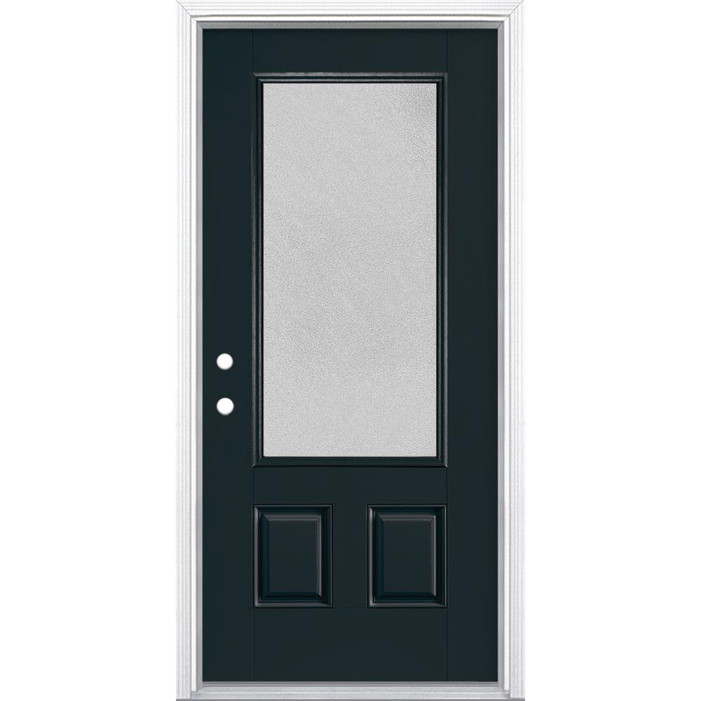 Masonite 896209 Microgranite 36-in x 80-in Fiberglass 3/4 Lite Right-Hand Inswing Eclipse Painted Single Front Door with Brickmould Insulating Core