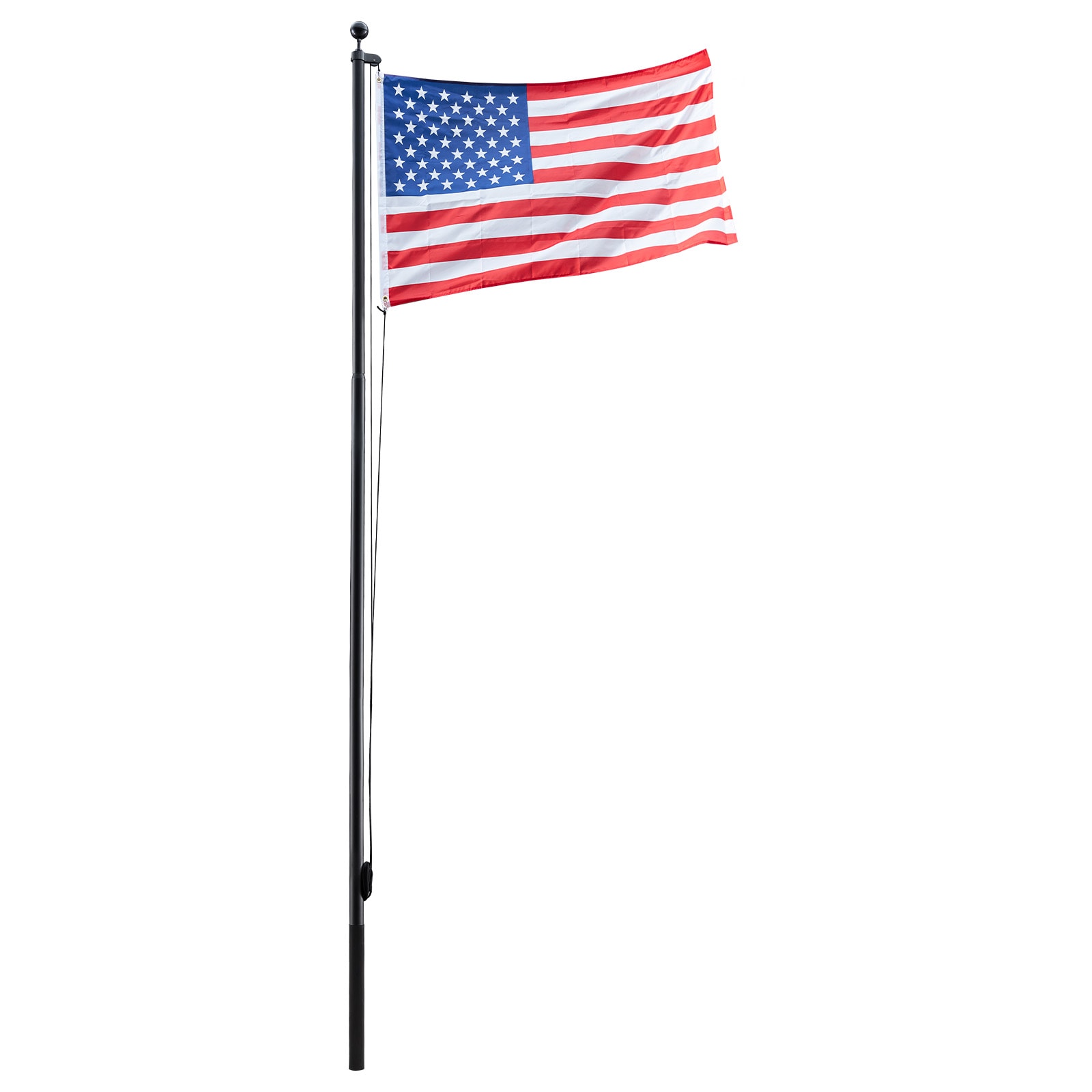 VEVOR Flag Pole 16ft Heavy Duty Sectional Flagpole Kit for Outside House In Ground Extra Thick Outdoor Aluminum Flagpole Kit with 3x5 American Flag for Yard Residential or Commercial Use Black
