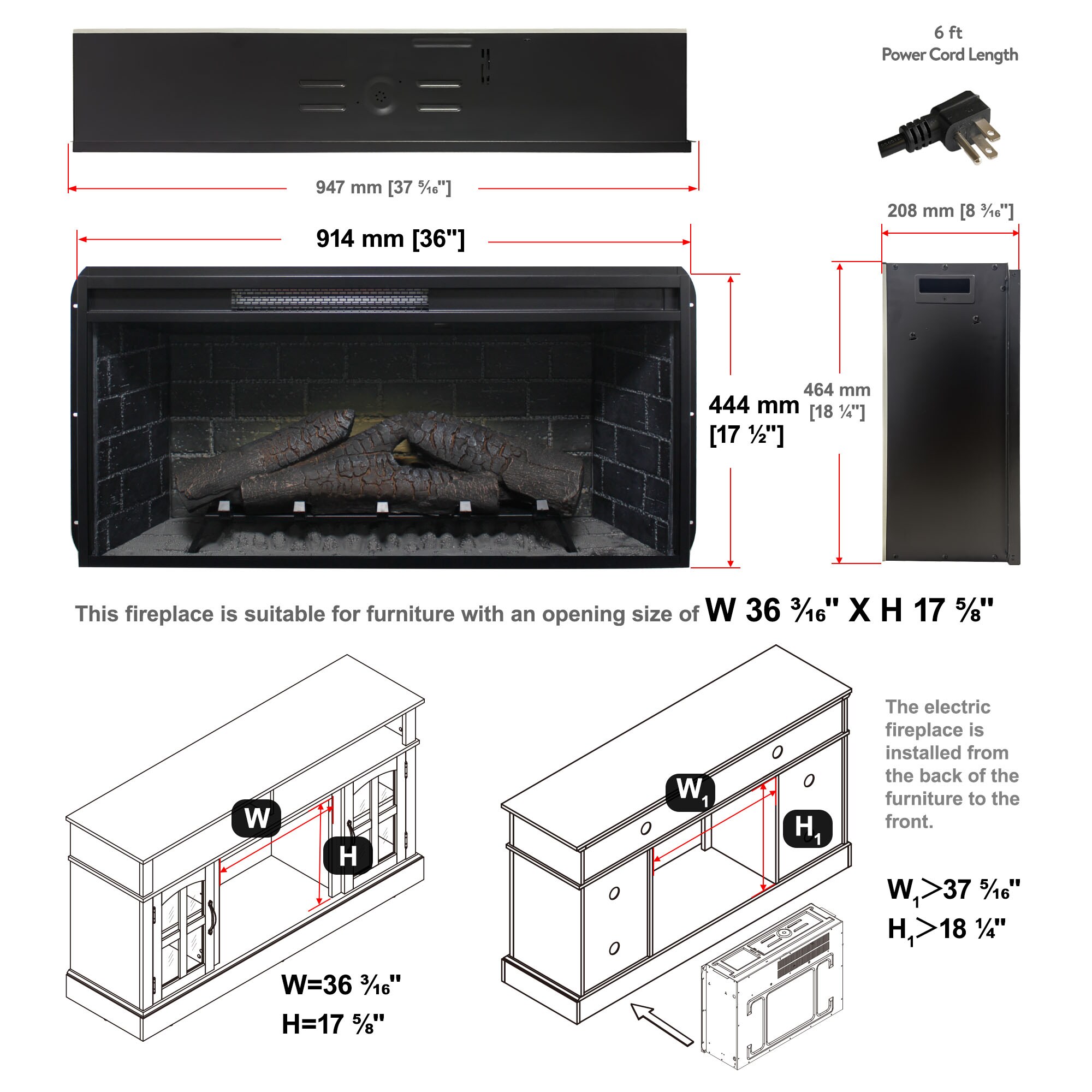 TATAHANCE XW1769EF36BLK Electric-Fireplaces - View #3