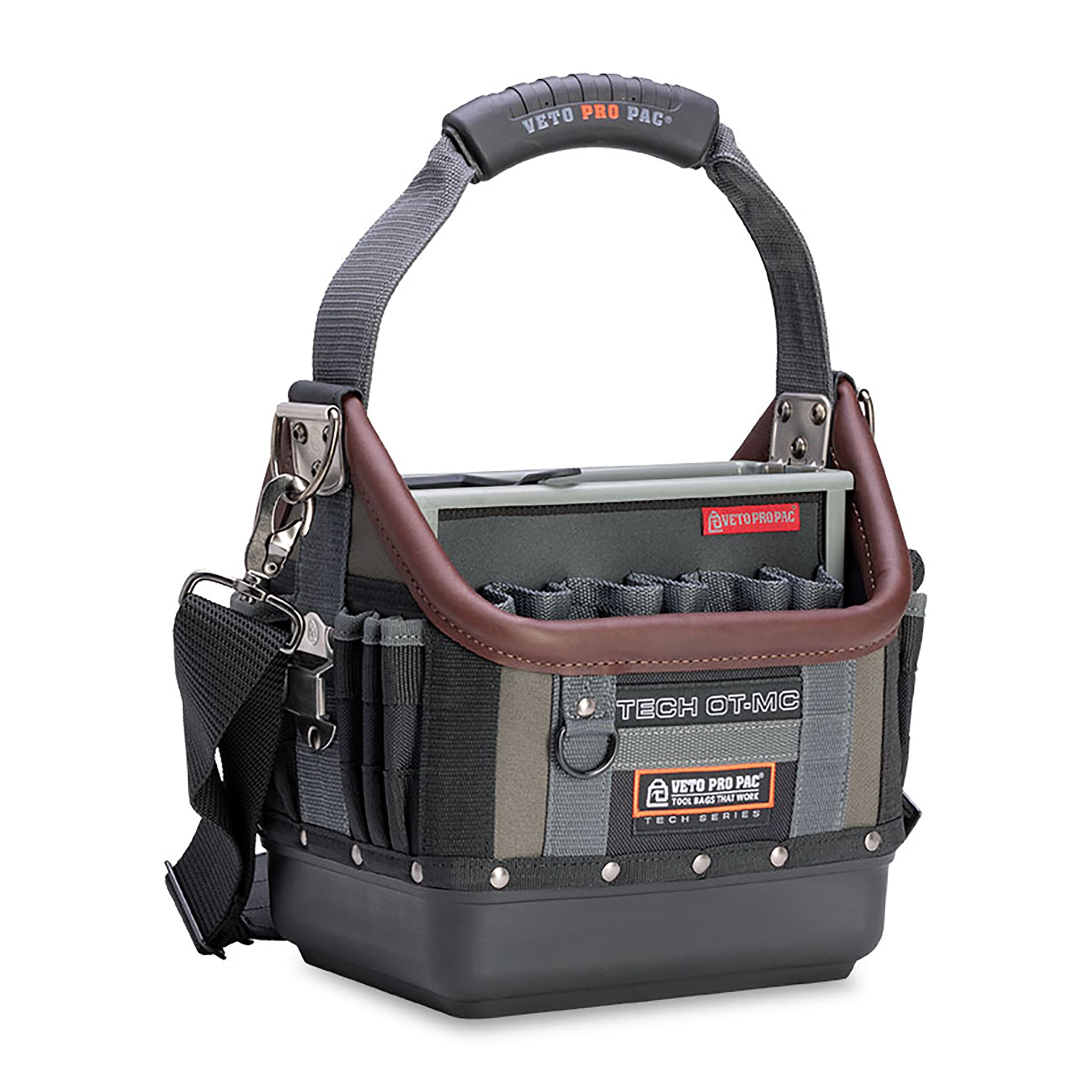 Compact Black and Gray Nylon Tool Tote with Multiple Pockets